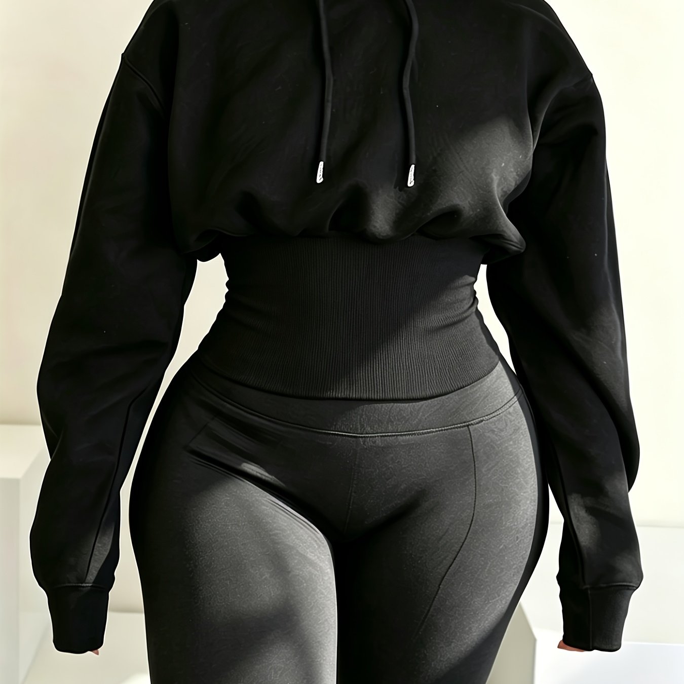 TEMU Autumn And European And American Women's Hooded Long Sleeve Waist Cinched Short Hoodie