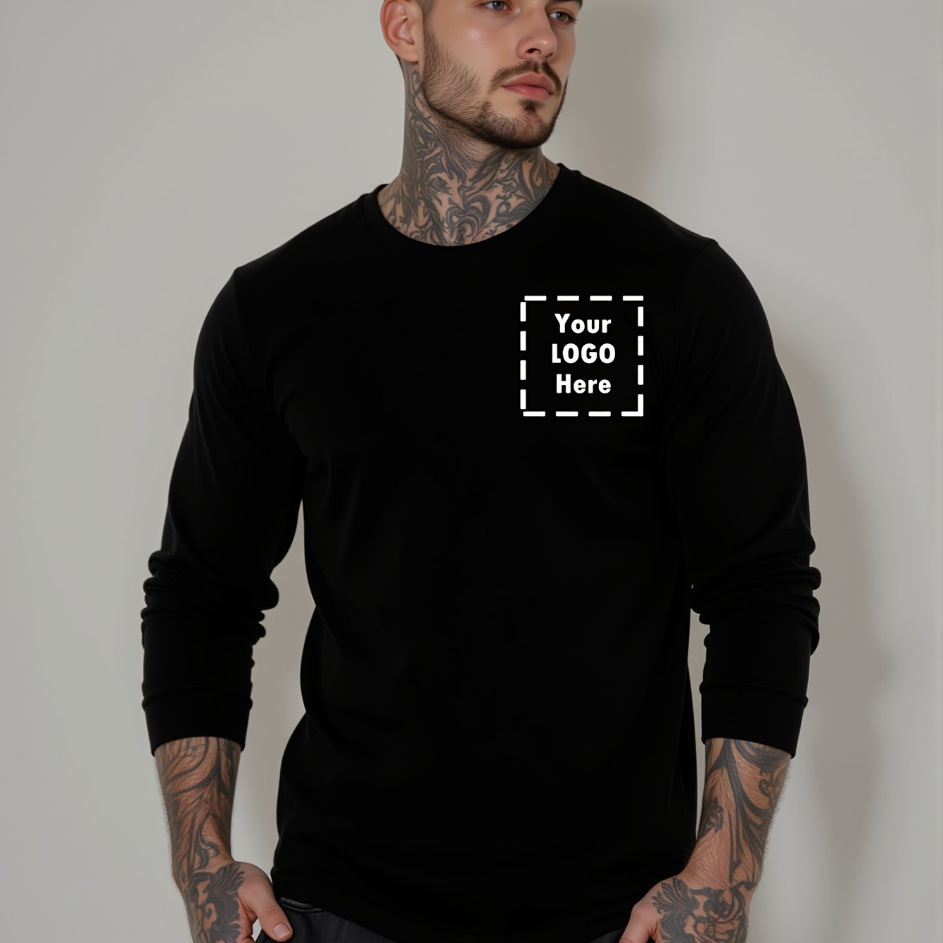 Image of Men's And Women's Long-sleeve T-shirts Made Of 100%, Featuring Customizable Printing Options Including Front Logo And Themed Images. Men's Long-sleeve T-shirts Are In Black And Combinations.