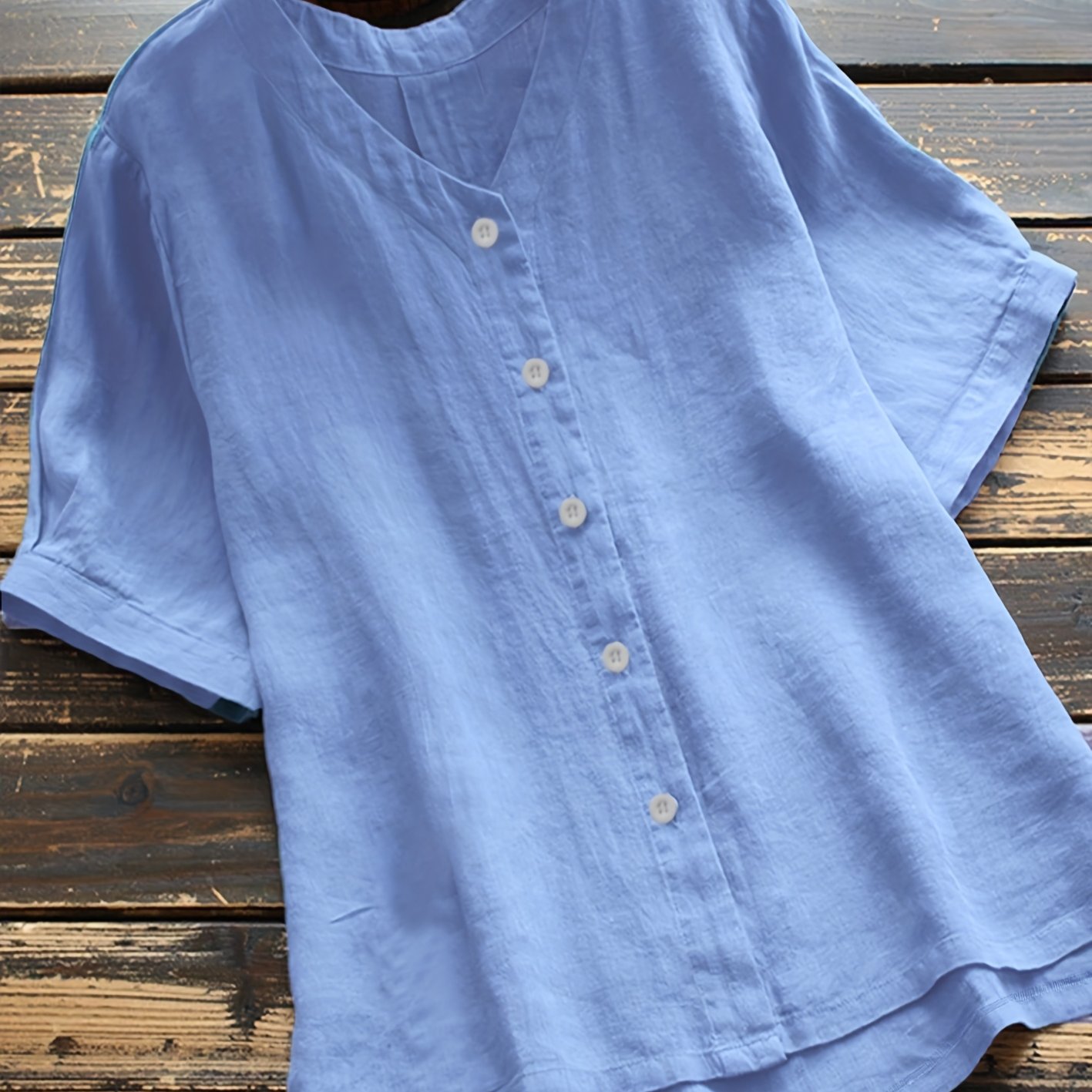 Plus Size - Plus Size - Plus Size Shirt, Solid Short Sleeve Crew Neck Loose Casual Blouse