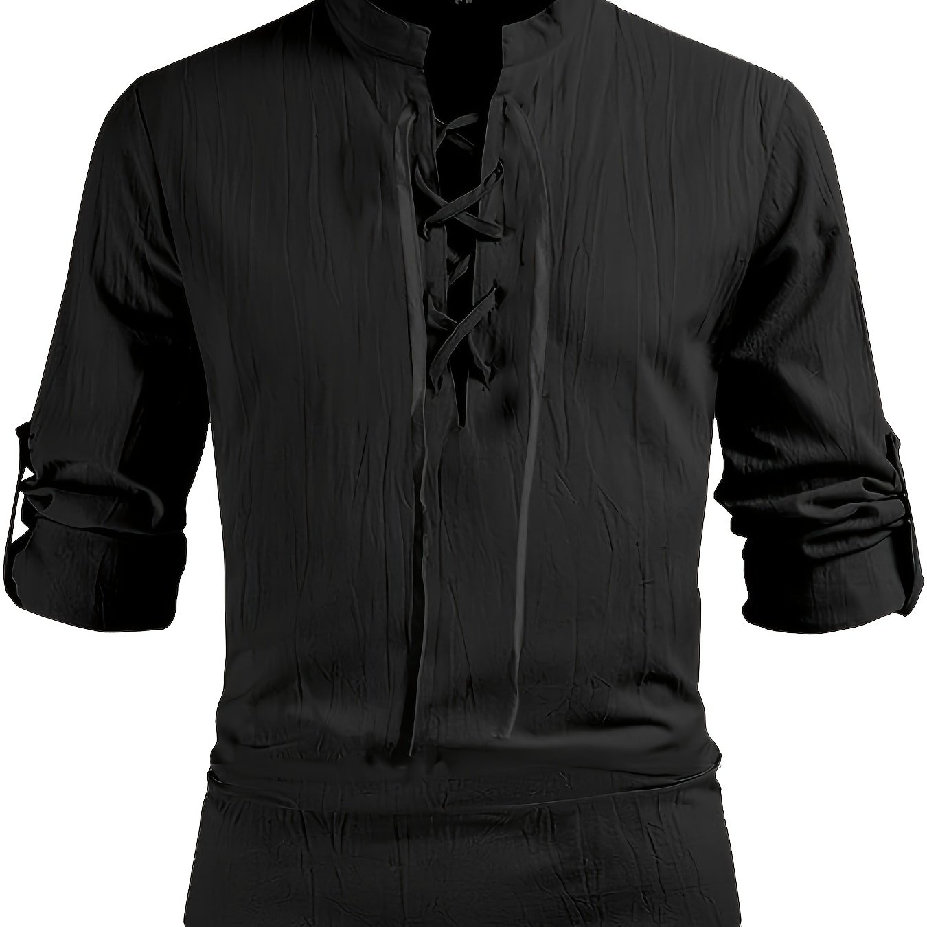 TEMU Men's Retro Style Lace-up Long Sleeve Shirts For Medieval, Pirate Renaissance Viking, Hippie Matching