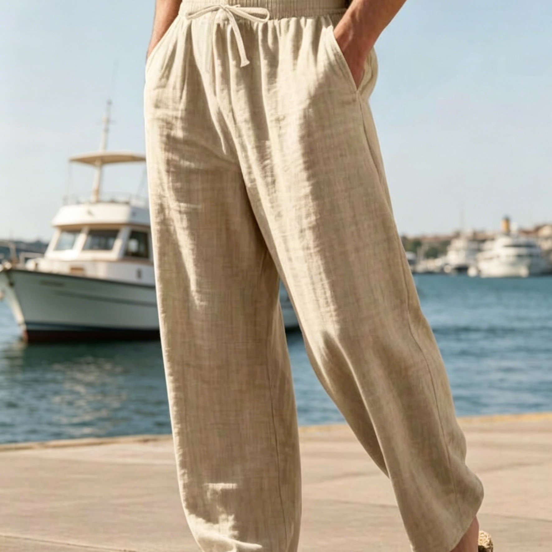 TEMU Men's Easy Casual Long Pants, Retro Drawstring Design, Suitable For Home And Daily