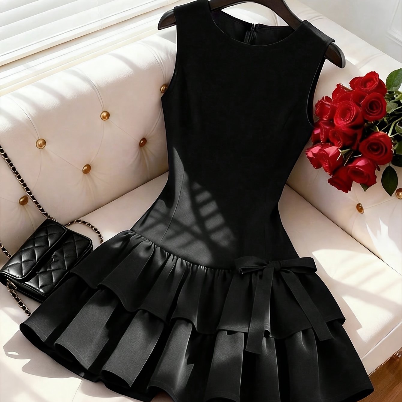 TEMU French Sleeveless Dress, Bow Detail Mini Dress, Suitable For Casual , Dates, And Festive Wear