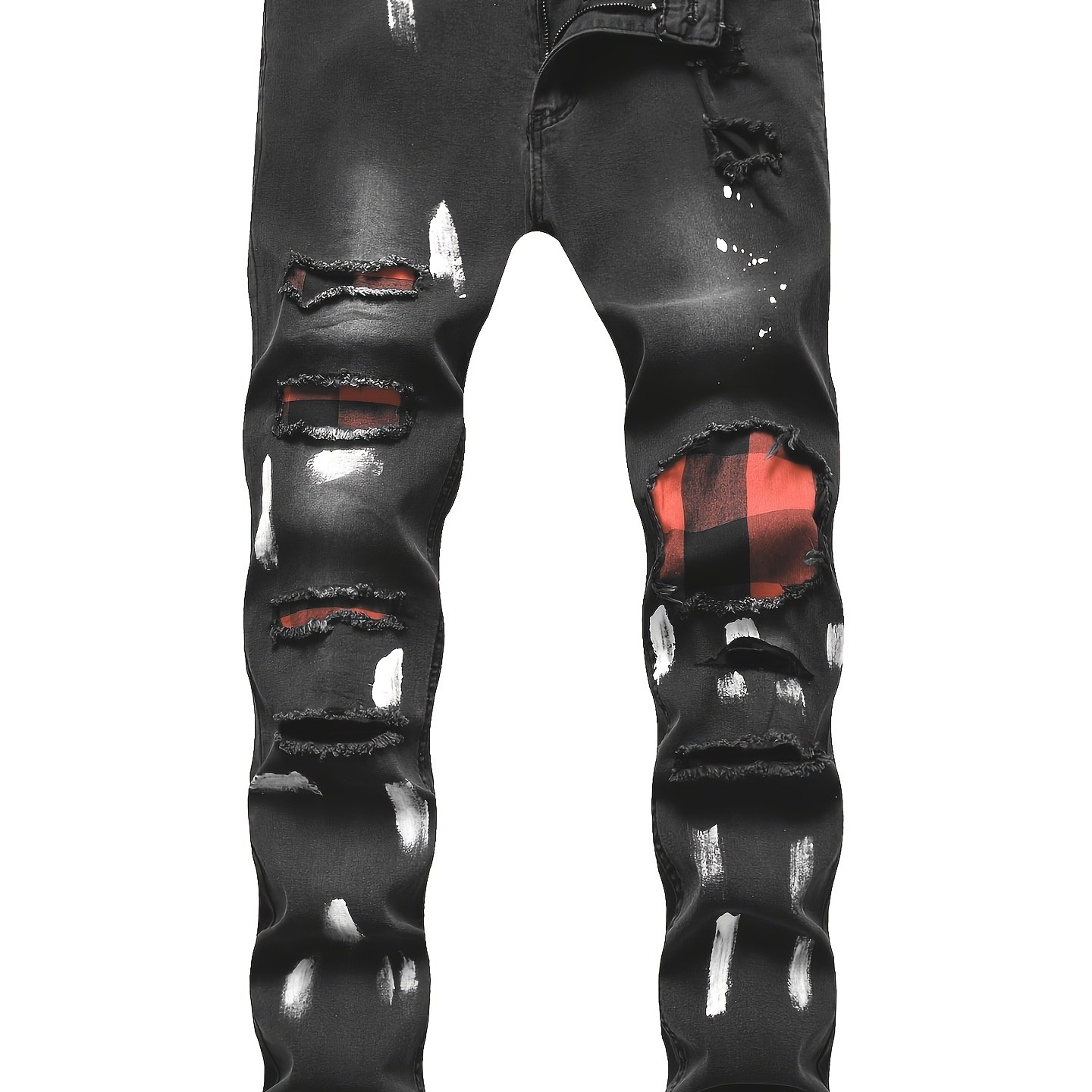 Men's Casual Slim Fit Distressed Acid Wash Skinny Black Jeans