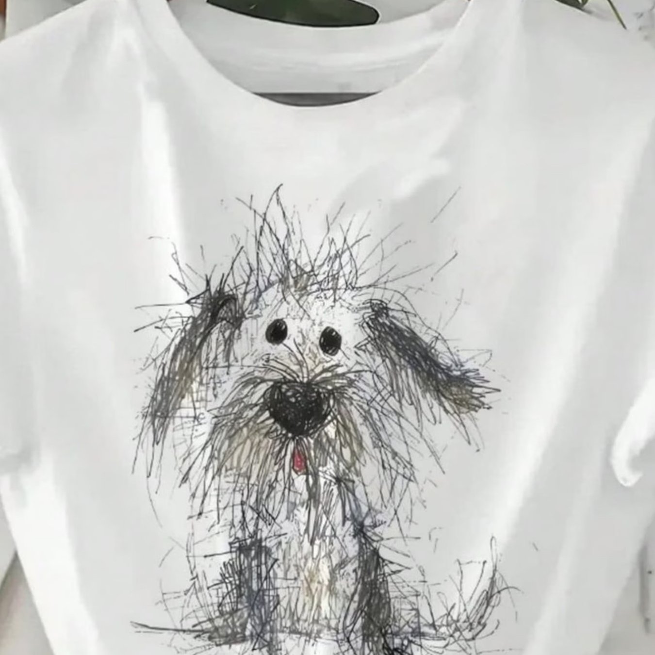TEMU Plus Size White Graphic T-shirt, Funny Sketch Dog Short Sleeve Top, Loose Neck Summer Fashion T-shirt For Women Men