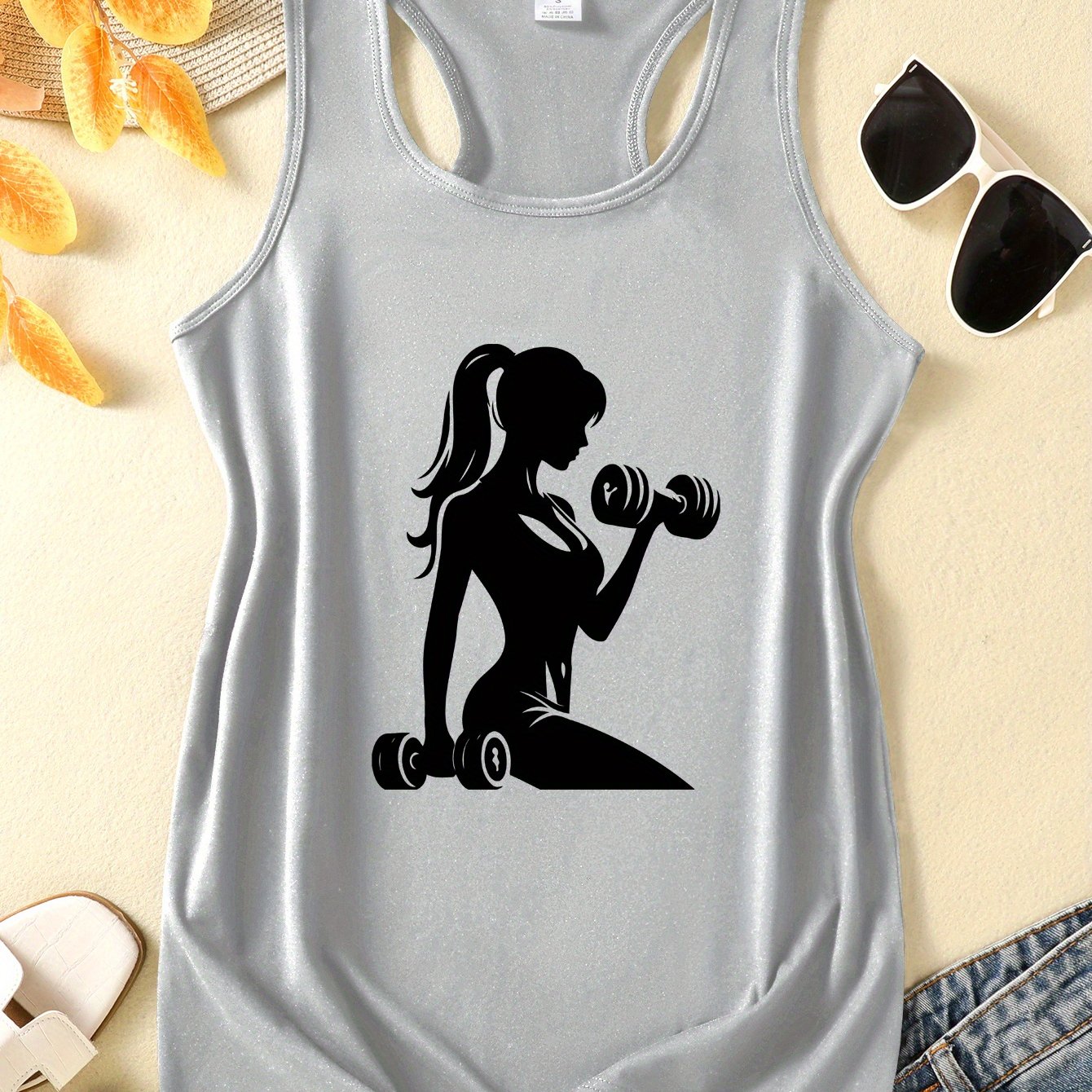 TEMU Fitness Gym Print, Y2k Women's Tank Top, 5 Colors , Yoga Fitness Running Athletic Wear, Comfortable Breathable Sleeveless Design, Summer Women's