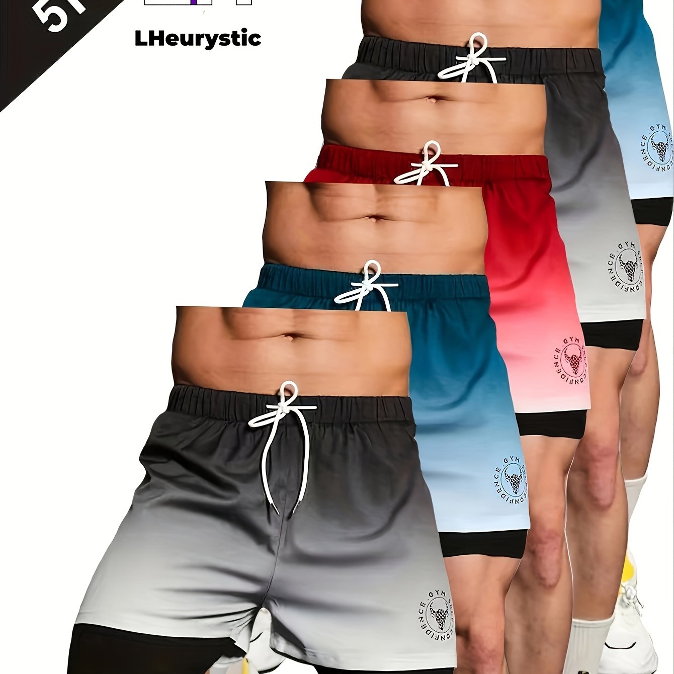 TEMU 5pcs 3d Men's Shorts, Double-layer Anti-see-through Quick-dry 5-inch Fitness And Sports Shorts