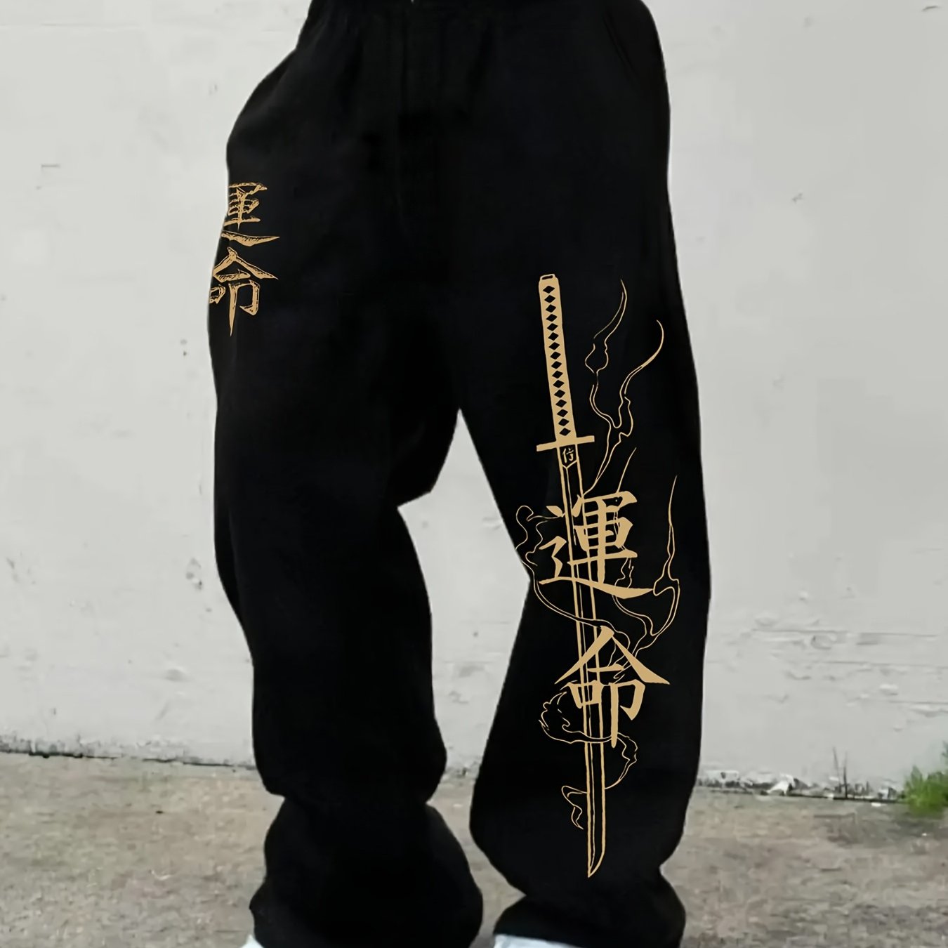 TEMU Men's Casual Sports Pants With Sword Pattern Print, Suitable For Loose Running Pants