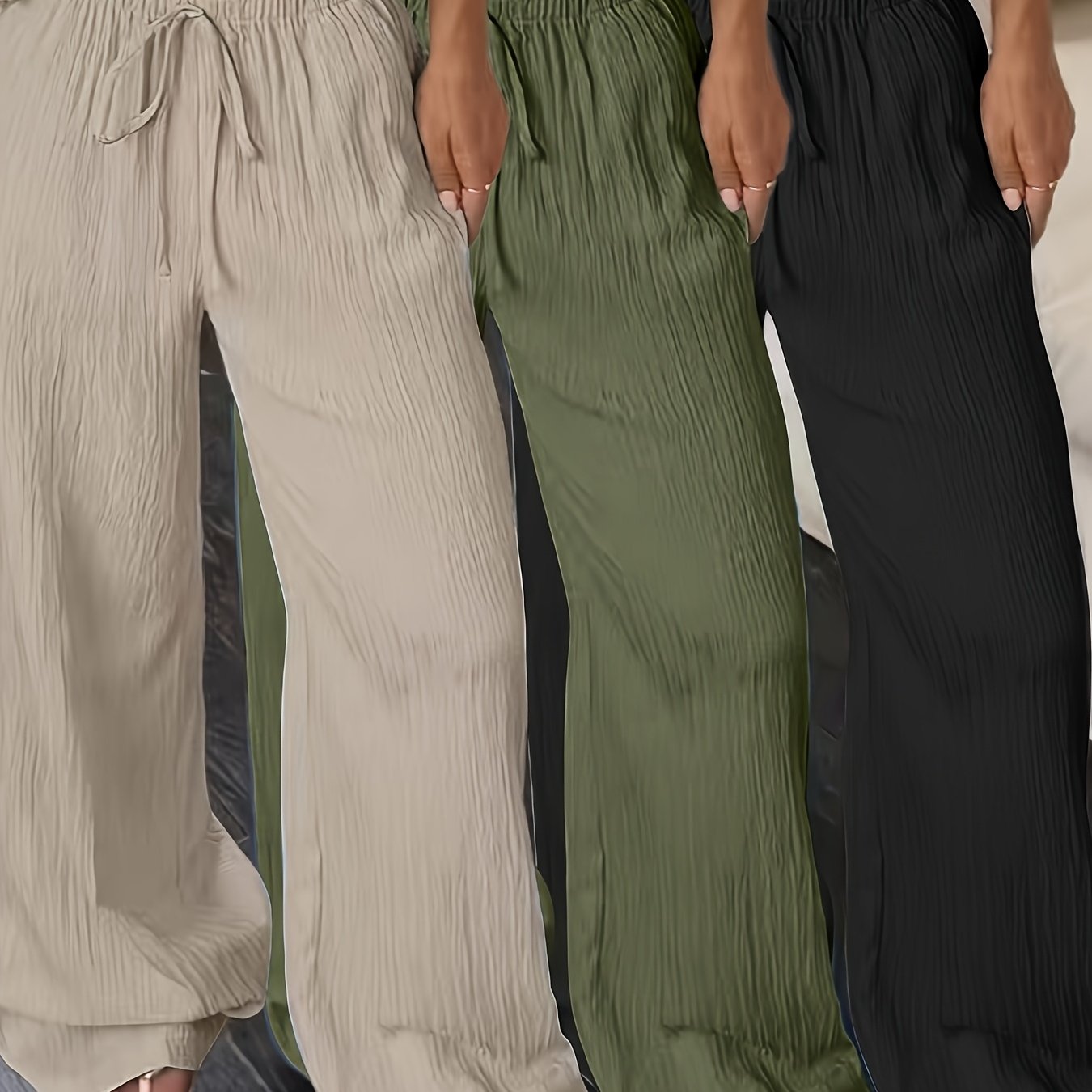 E-shop 3er-Set Europäische und Amerikanische Elegant Vielseitige Elastische Bund Freizeit Einfarbige Lange Hosen Gerade Hosen