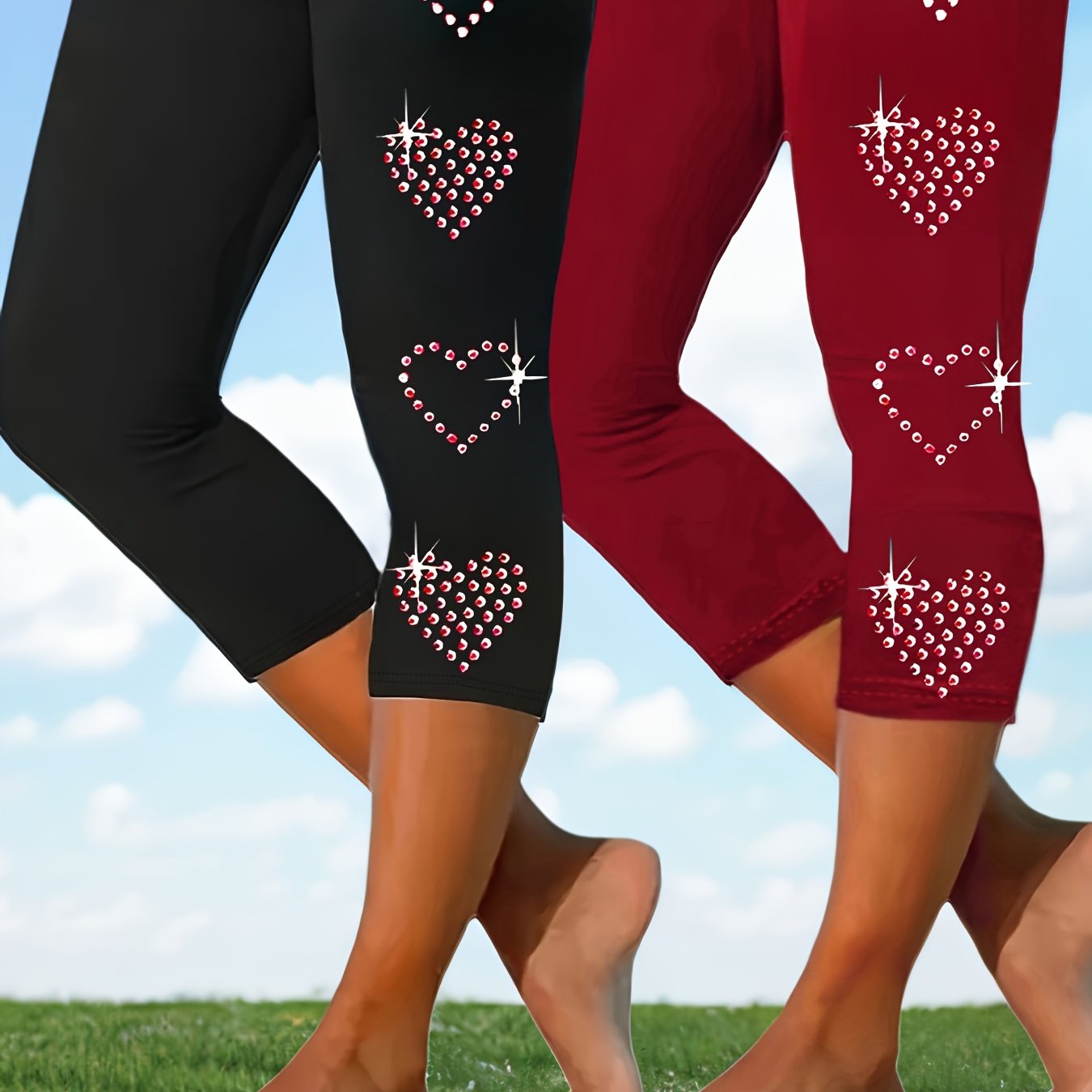 TEMU Plus Size, 2pcs Plus Size Casual Pants, Women's Slim Fit 7/8 Leggings With Print Pattern