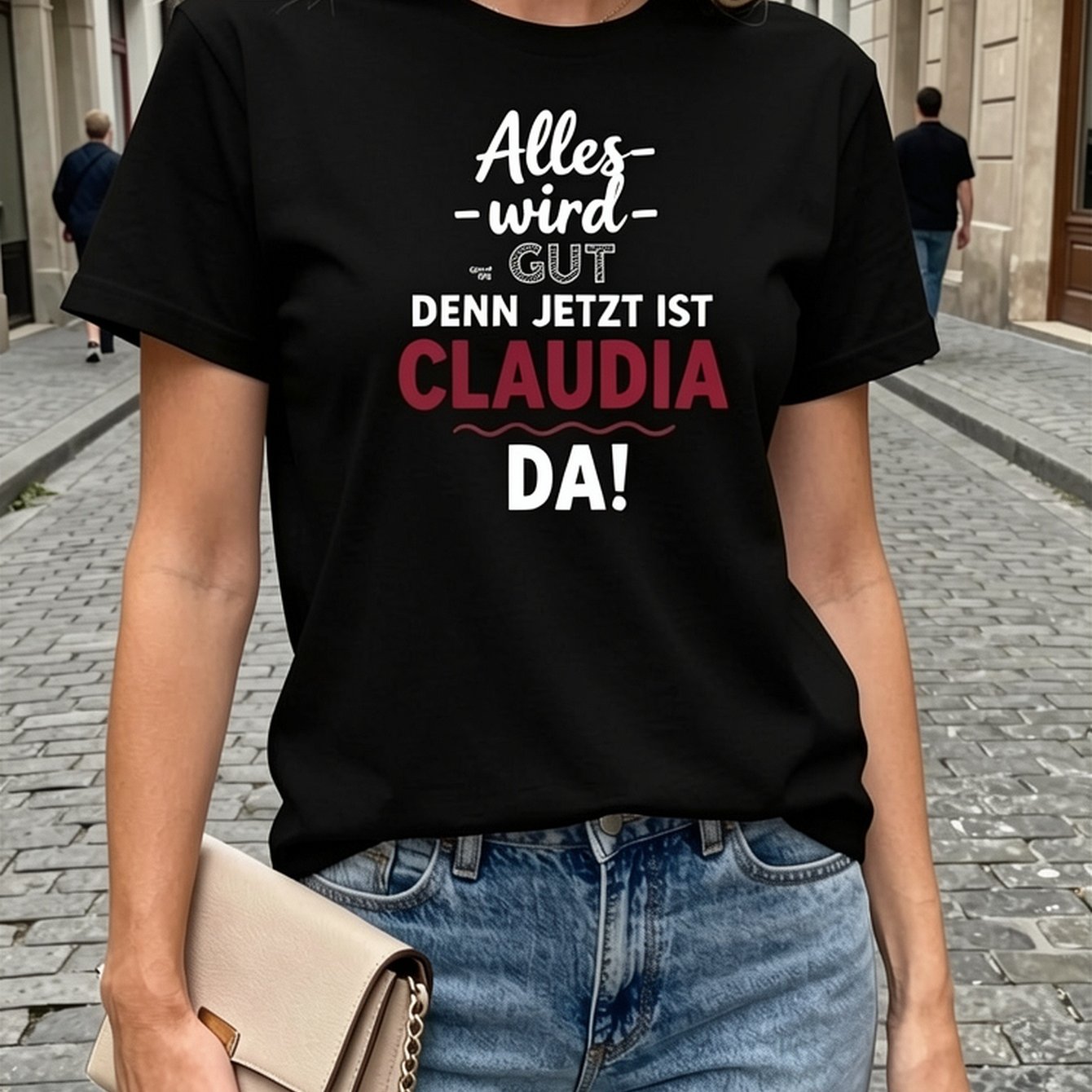 Teediy Women's German Name Claudia T-shirt - Fit Short Sleeve Round Neck Casual Top With German Text & Claudia Lettering, Casual Attire, German , Edition