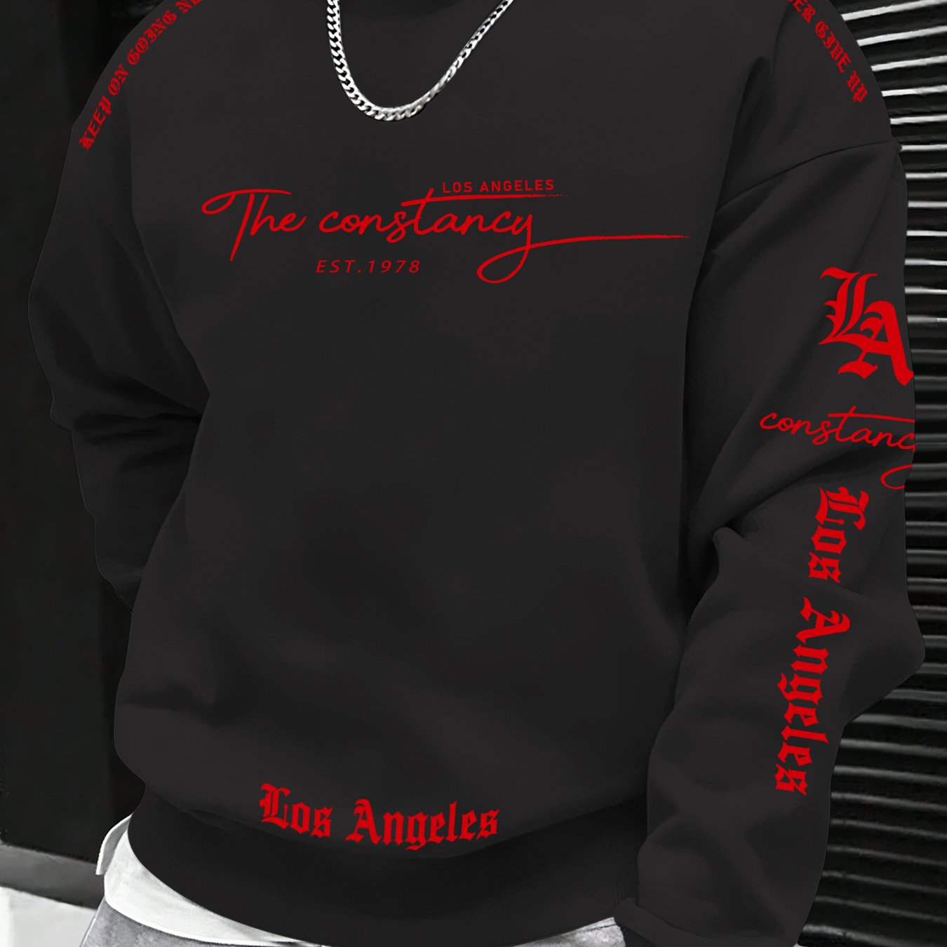 TEMU Men's Crew Neck Sweatshirt, Vintage Urban Style "los Angeles Forever" Floral Script Logo Print Sweatshirt
