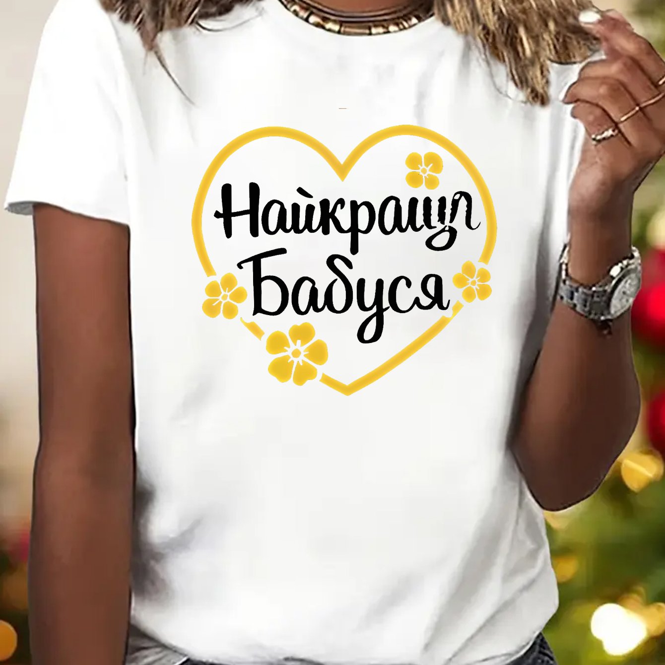 TEMU 1 шт. Нова жіноча футболка з сімейною тематикою, з круглим вирізом, з принтом літер та сердець, літня зручна та дихаюча футболка з короткими