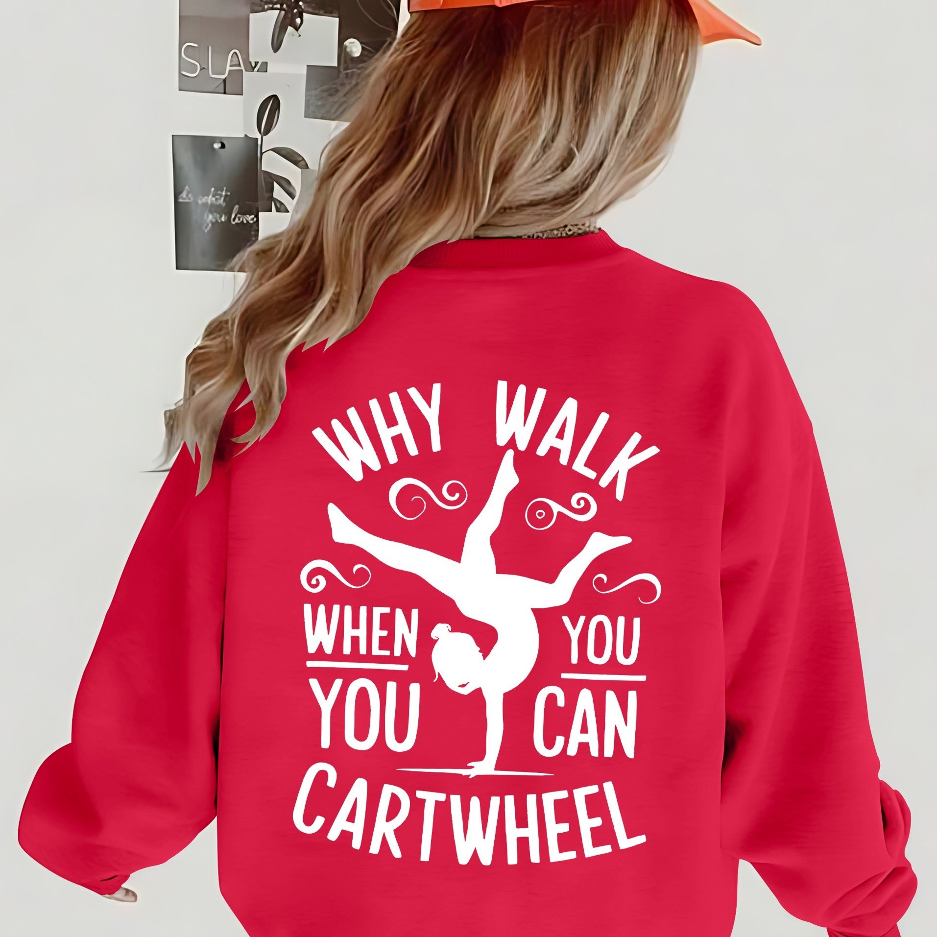 TEMU Casual Crew Neck Sweatshirt With Cartwheel , Polyester Applique Long Sleeve Pullover, Geometric Pattern, Slight Stretch Knit Fabric, For Kids,