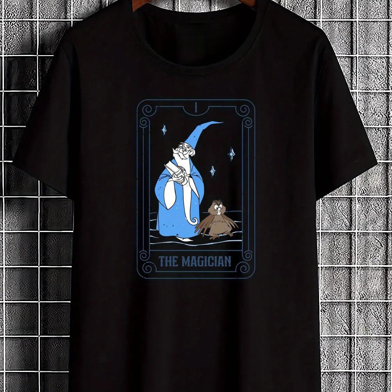 Image of And Pattern T Shirt Casual Black Crew Neck With Blue Fabric Suitable For Daily Wear Travel Outdoor Activities Outer Magic Theme Comfortable Close Fitting Summer Versatil, Plus Size