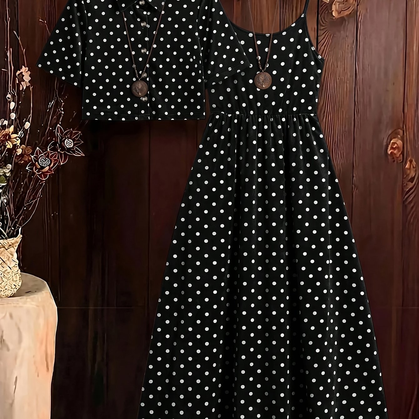 TEMU Women's Short Sleeve Shirt And Strapless Dress Two-piece Set