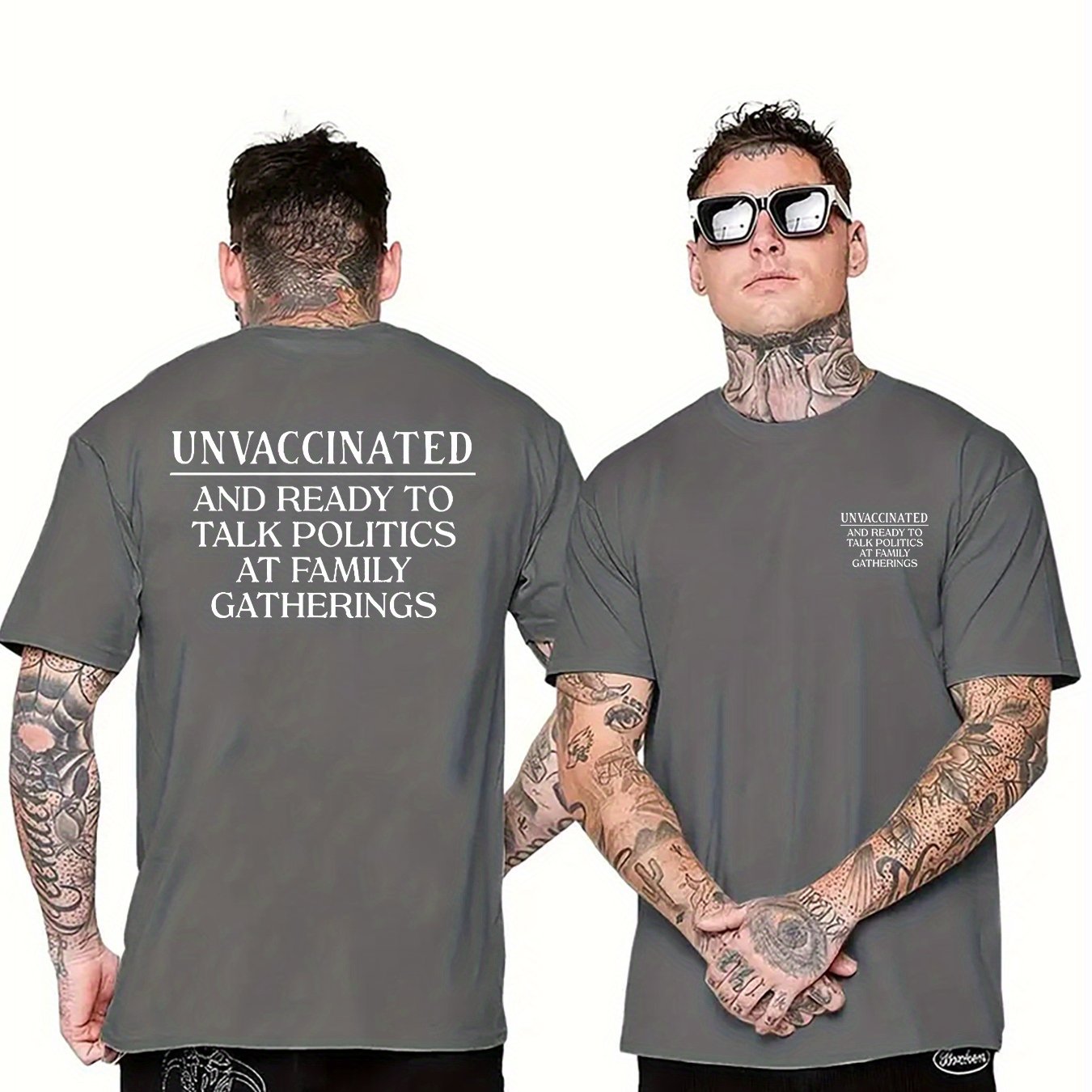 TEMU Unvaccinated And Ready To Take Politics Print, Men' T-shirt, For Summer, Men's Clothing Tops For Daily Activities