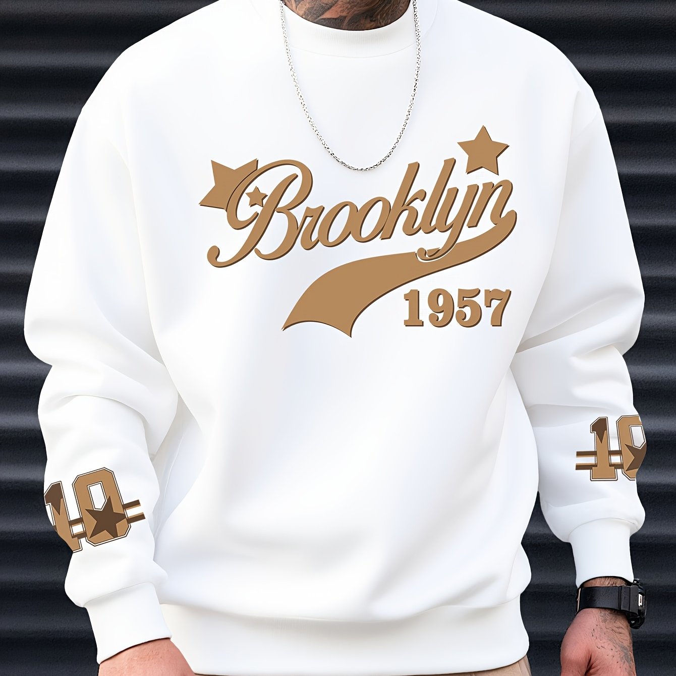 TEMU European And American Adult Fashion Sweatshirt, Brooklyn 1957 Logo, Suitable For Shopping Gatherings And Daily , Machine Washable