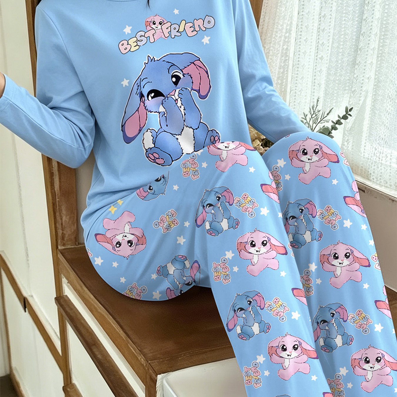 TEMU Women' "best Friend" Long Sleeve Long Pants Pajama Set, Comfortable Casual Sweet And Cool Loungewear