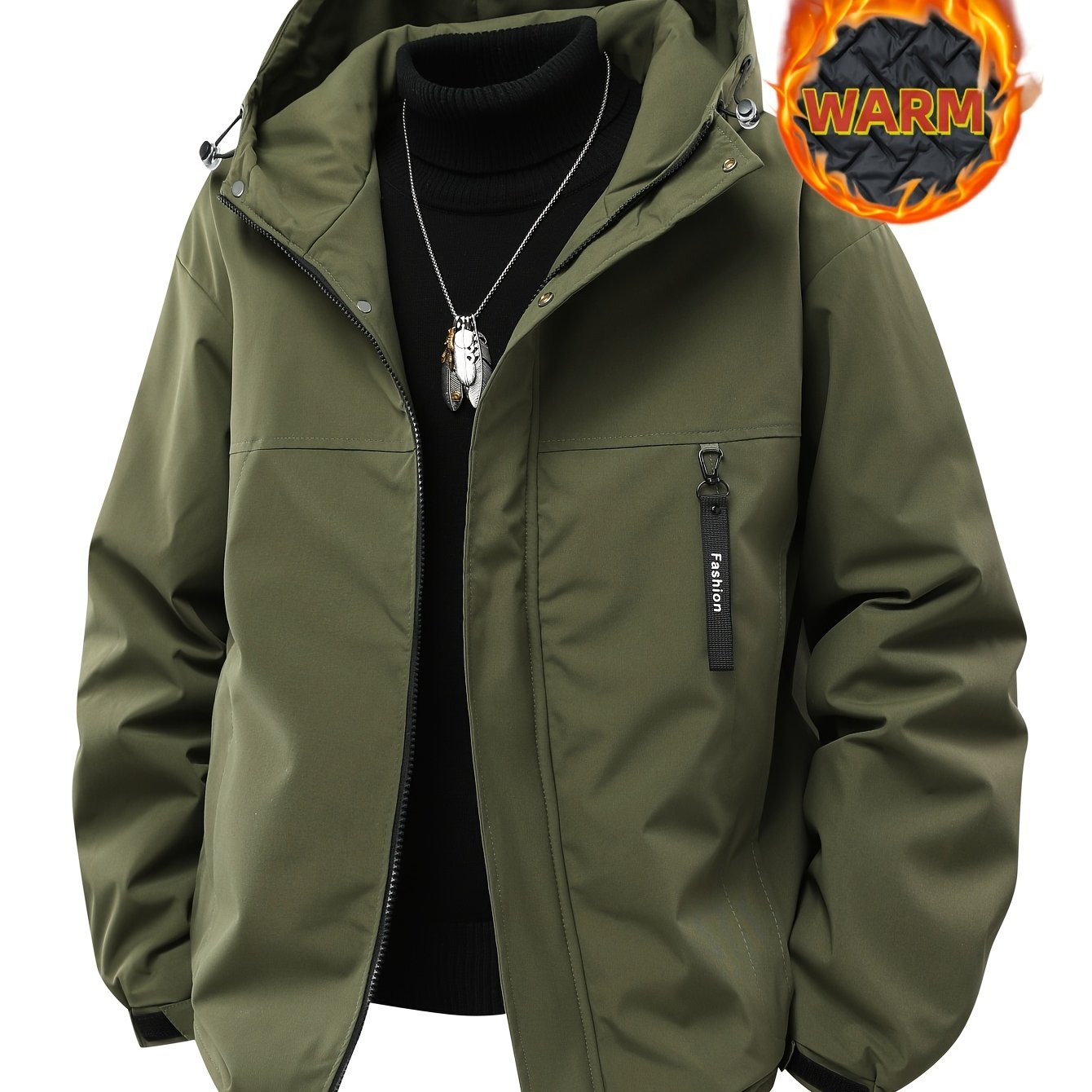 TEMU New Winter Men's Padded Hooded Windproof Jacket, -size Solid Color Men's Versatile Outerwear For Outdoor, Daily, Casual, Fashionable, Cycling,