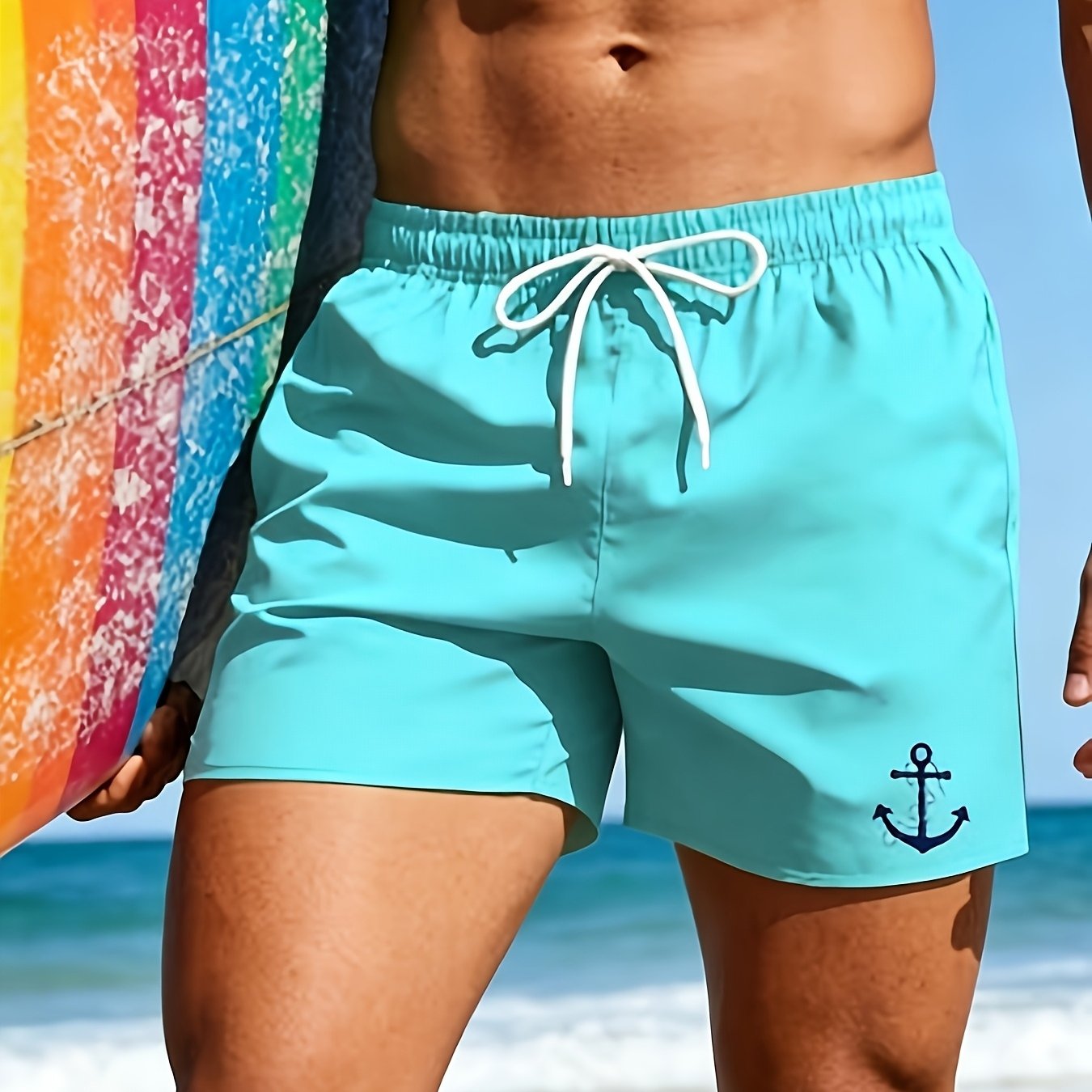 TEMU 2026 Cross-border 's Beach Shorts, Beach Anchor Vacation Casual Print, Drawstring Waistband, Lightweight Summer Surfing Swimming Outfit,
