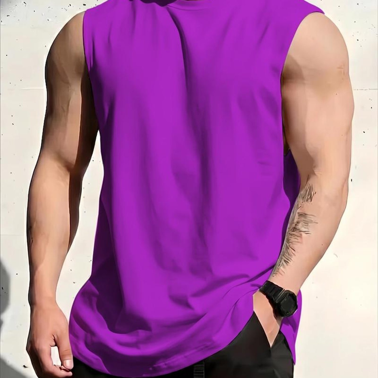 TEMU Printed Design - Not Textured Men's Tank Top, Solid Purple, Suitable For Jogging, Daily Casual Wear, And Urban , A Summer Essential