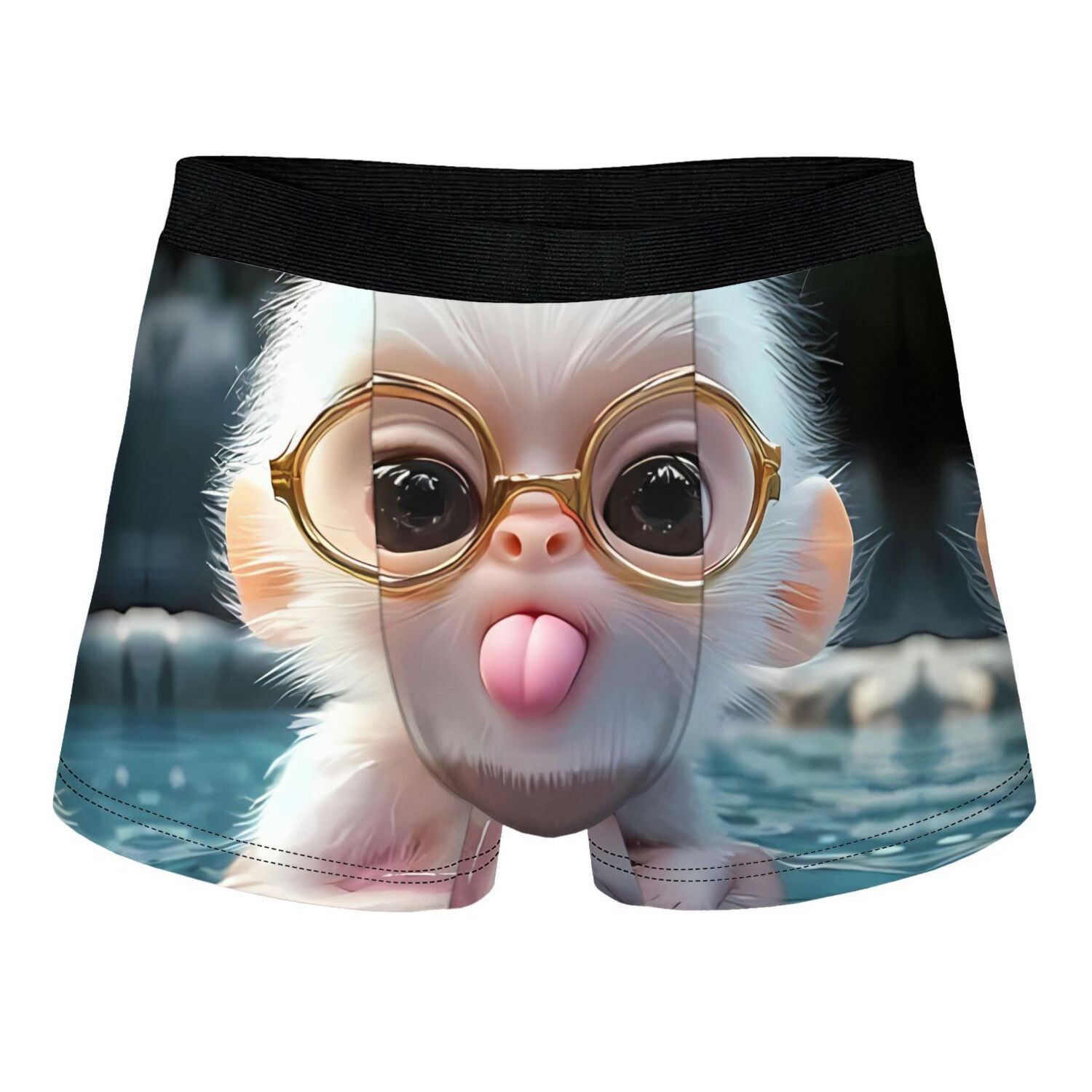 TEMU 2d Print Design Furry Monkey Glasses Tongue Men's Boxer Shorts Monster Breathable Underwear Stylish Printed
