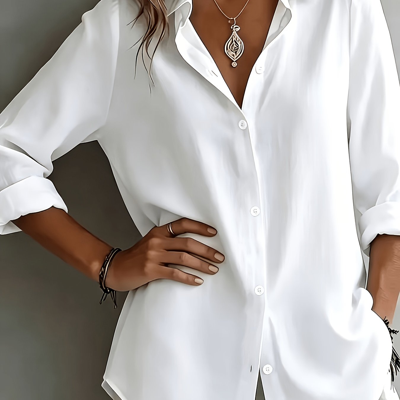 TEMU Plus Size, Plus-size Women's Loose-fit Commuting , Casual Solid Color Long-sleeve Button- Shirt