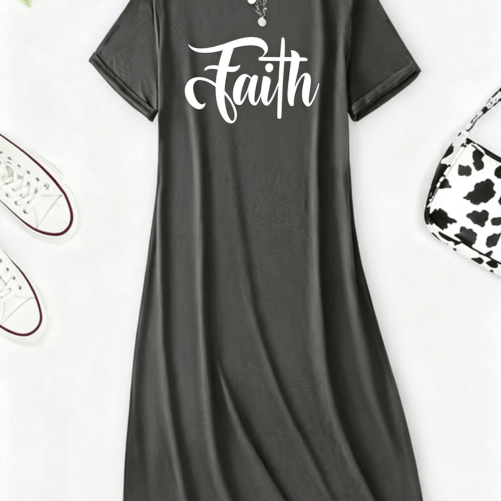 TEMU Short-sleeved Printed Dress, Perfect For Dates, Home, Office, Or Cafes, Machine Washable, From Local Warehouse, For Valentine's Day, 's Day,