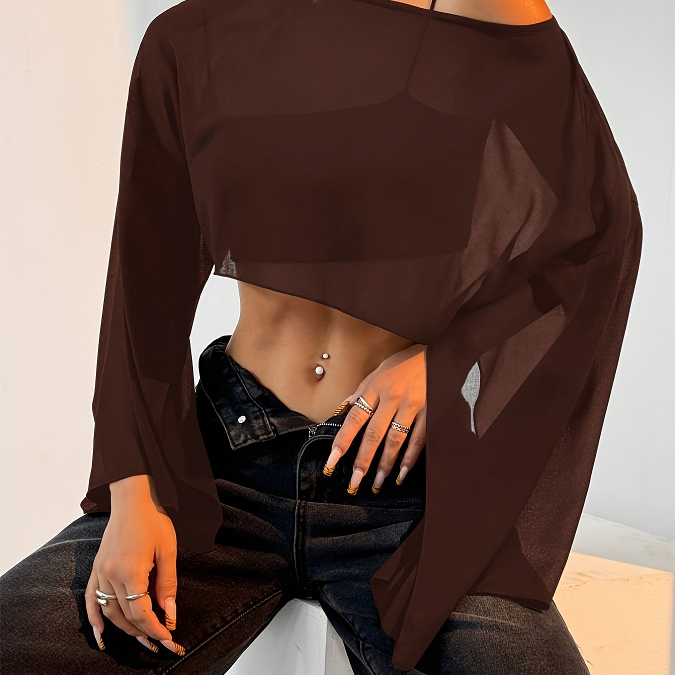 TEMU Women' Color Round Neck Batwing Sleeve Loose Short Shirt, Spring Summer Beach Cover-up Top
