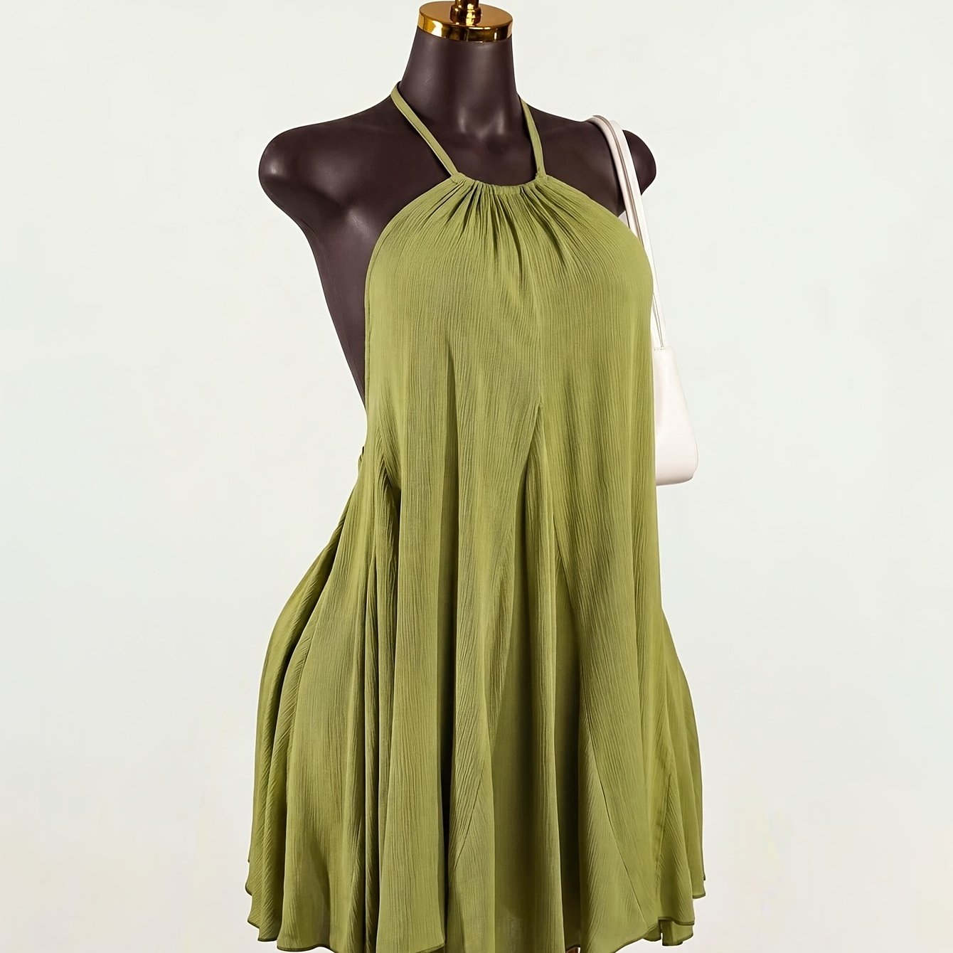 TEMU Women' Color Pleated Spaghetti Strap Casual Party Mini Dress