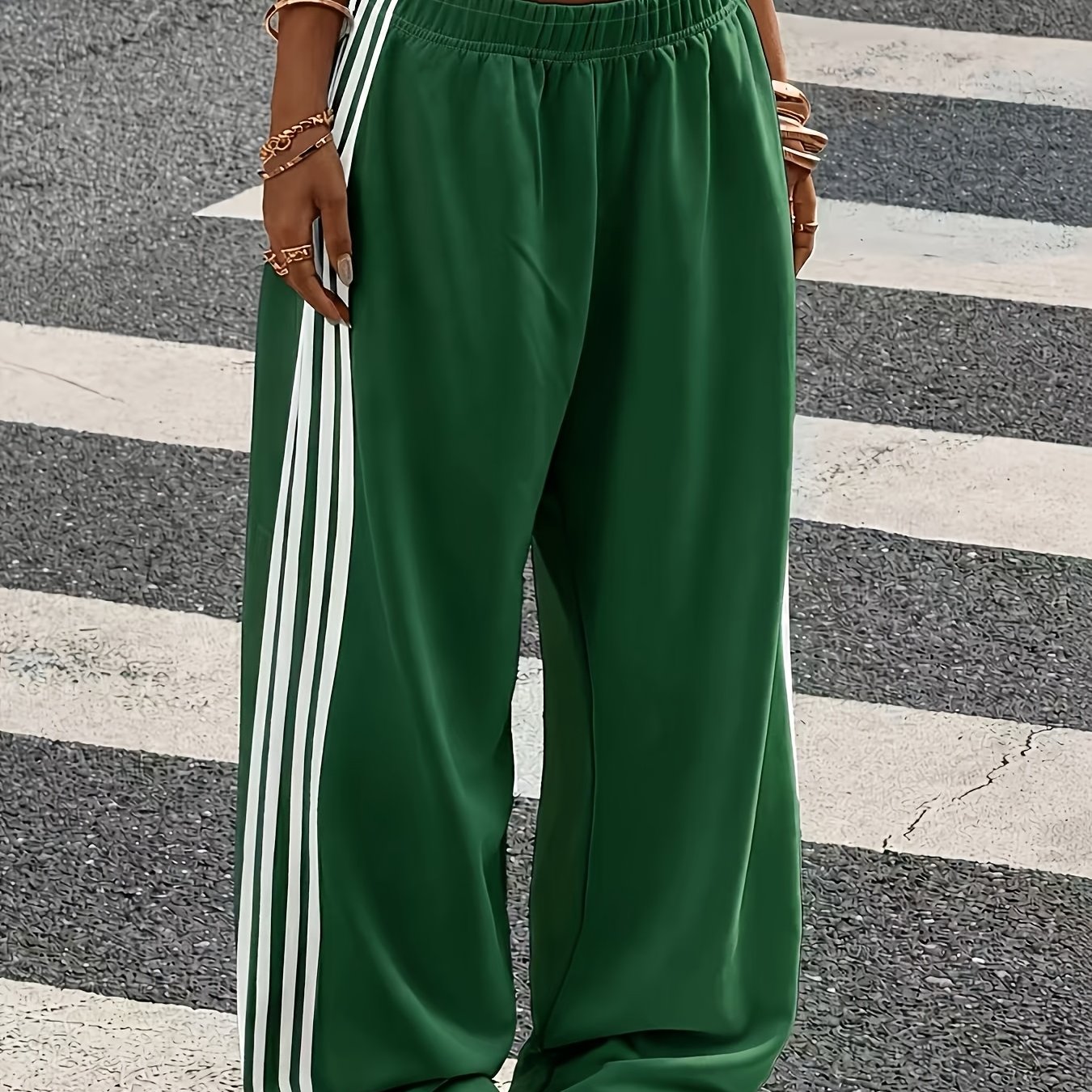 TEMU Women's Wide-leg Casual Sweatpants With Side Stripes