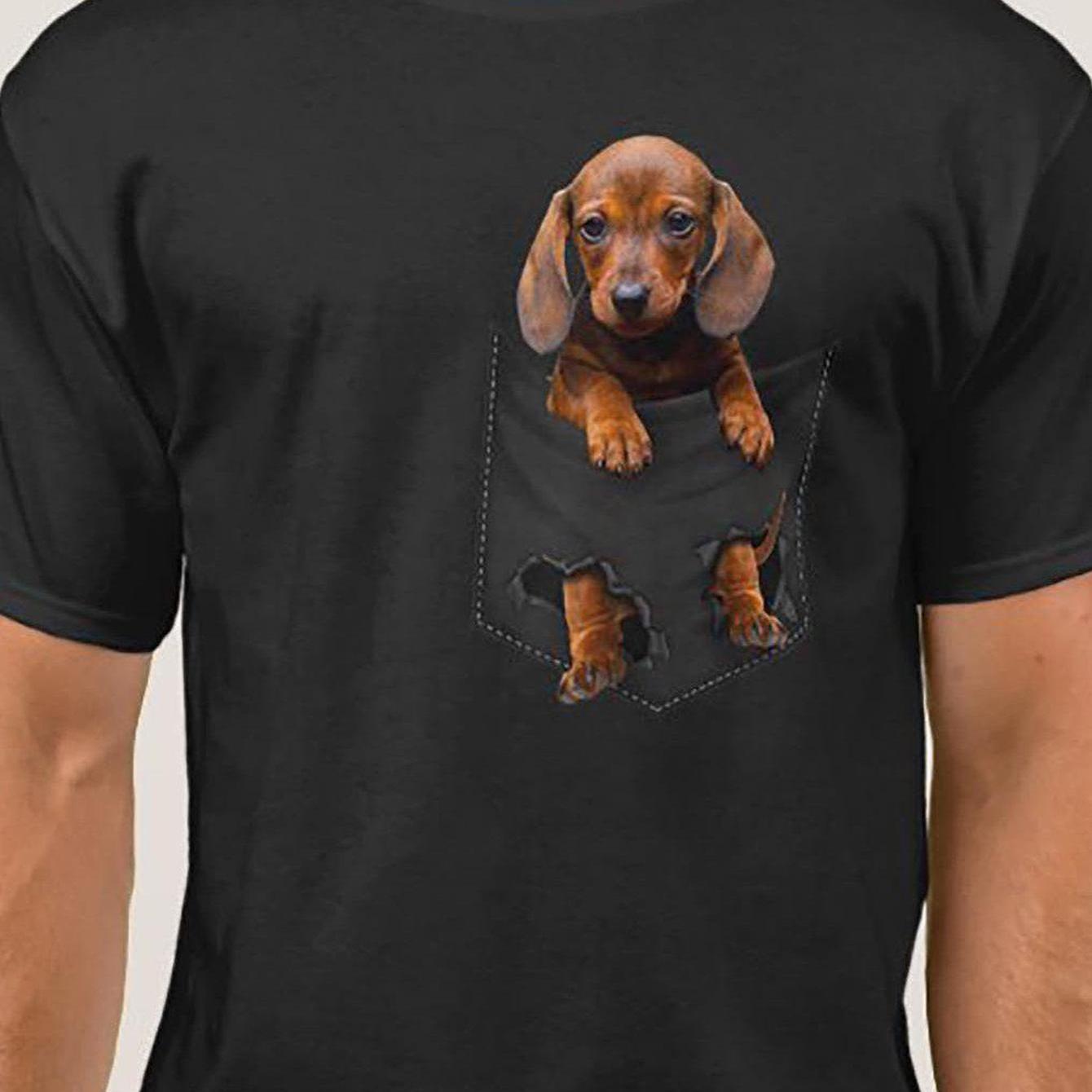 TEMU Men's Funny Dachshund Graphic T-shirt - Cute Puppy Print Tee, Lightweight Breathable Cotton Shirt For Everyday & Special Occasions, Perfect Gift