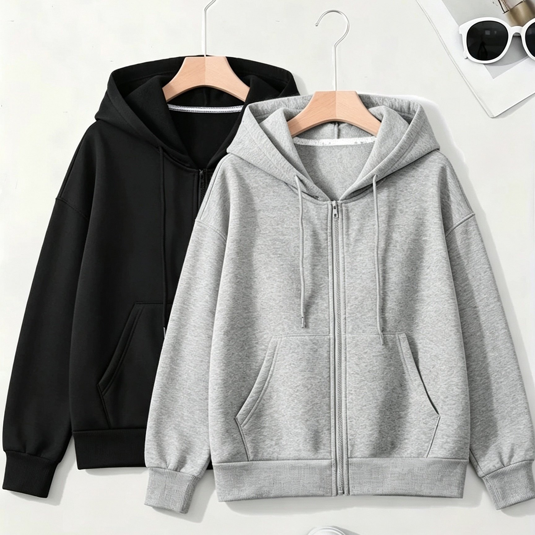 TEMU 2pcs Women's Sporty Hoodie Set, Zip-up Cardigan Sweatshirt With Double Chest Pockets And A Stylish Drawstring Hood