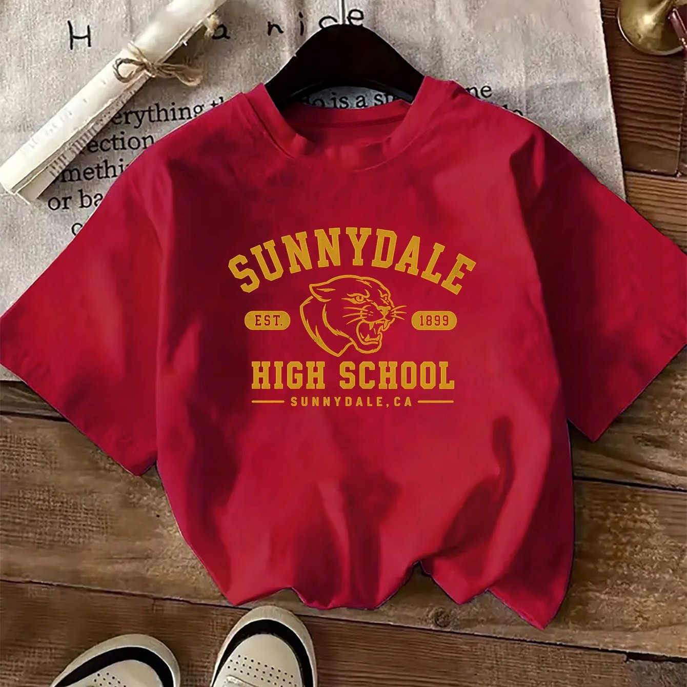 TEMU 1pc Sunnydale High Print Pattern Women's Neck Short Sleeve T-shirt, Short Sleeve Round Neck Casual Top Suitable For Spring Summer, Perfect