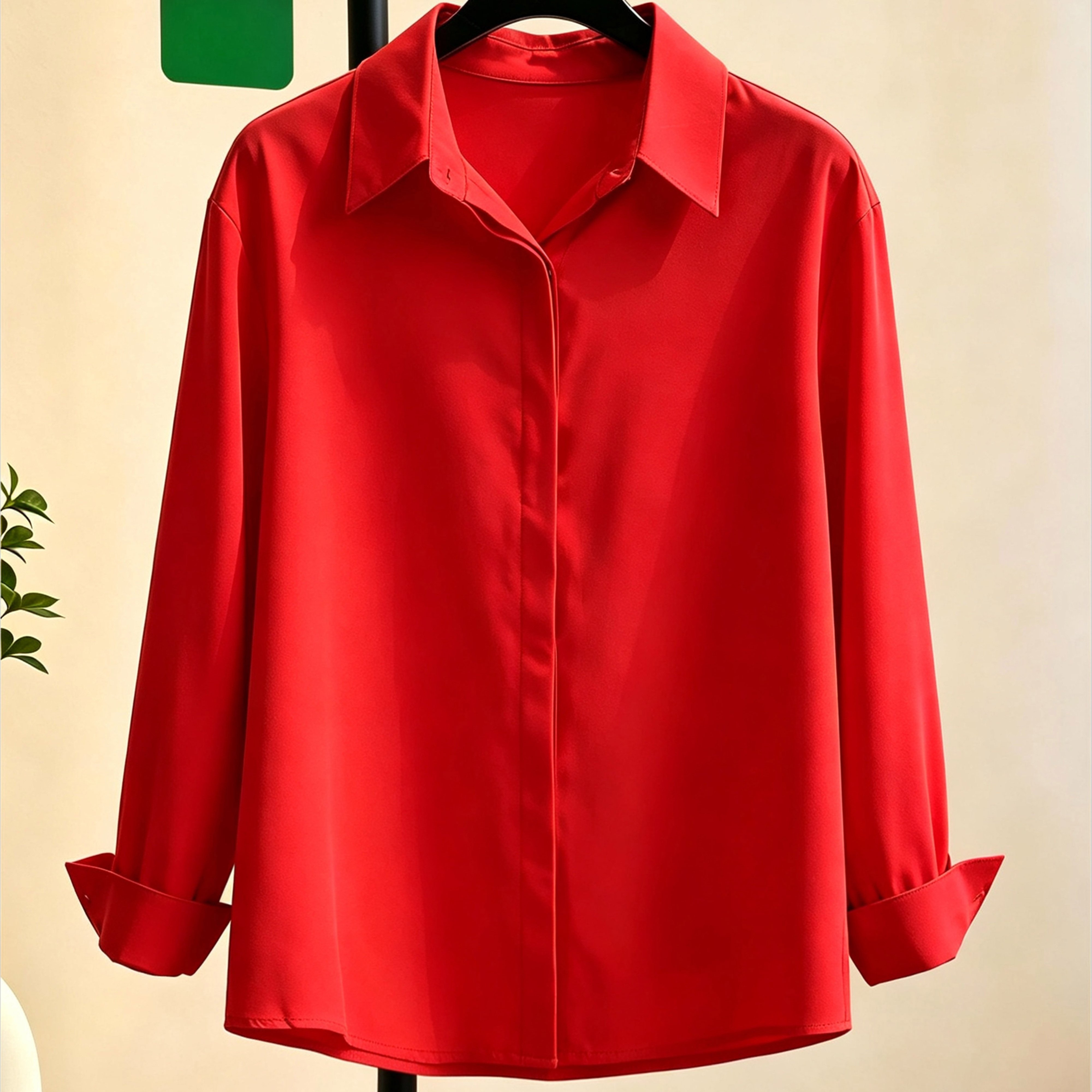 TEMU Professional Women's Autumn Work Shirt, Non-stretch Comfortable Fabric With Lapel, Business Casual Top, No Pocket