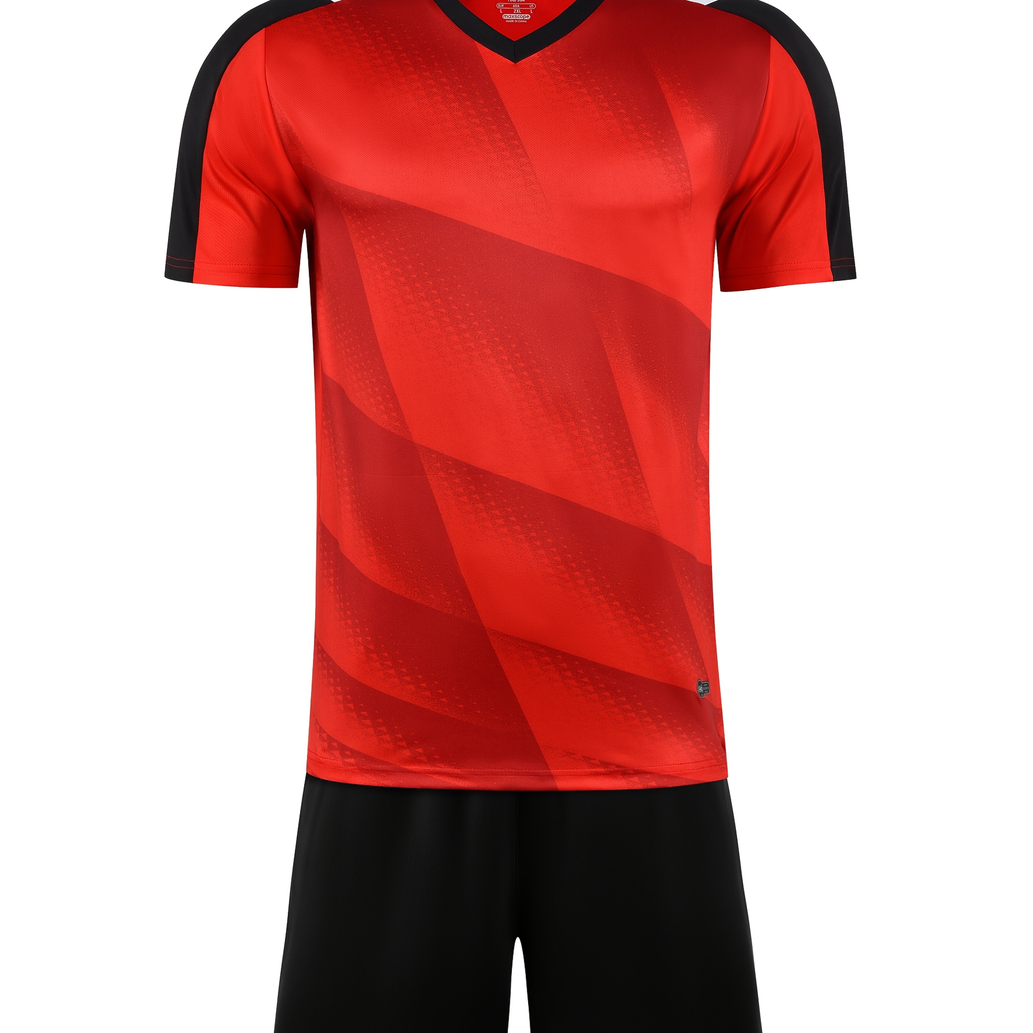 TEMU A Two-piece Soccer Training And Running Outfit, Featuring A Breathable Short-sleeve T-shirt With Geometric Stripes And Quick-dry Shorts, Perfect