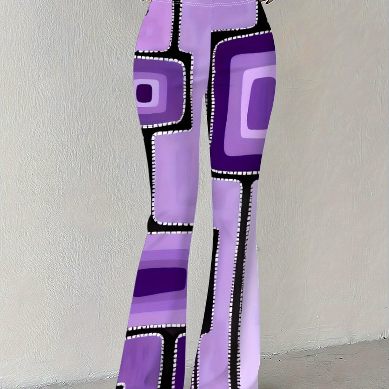 TEMU Block , Color-blocking, Full Pattern, Graphic Print, Women's Printed Long Pants, Casual Fashion Flared Pants-748