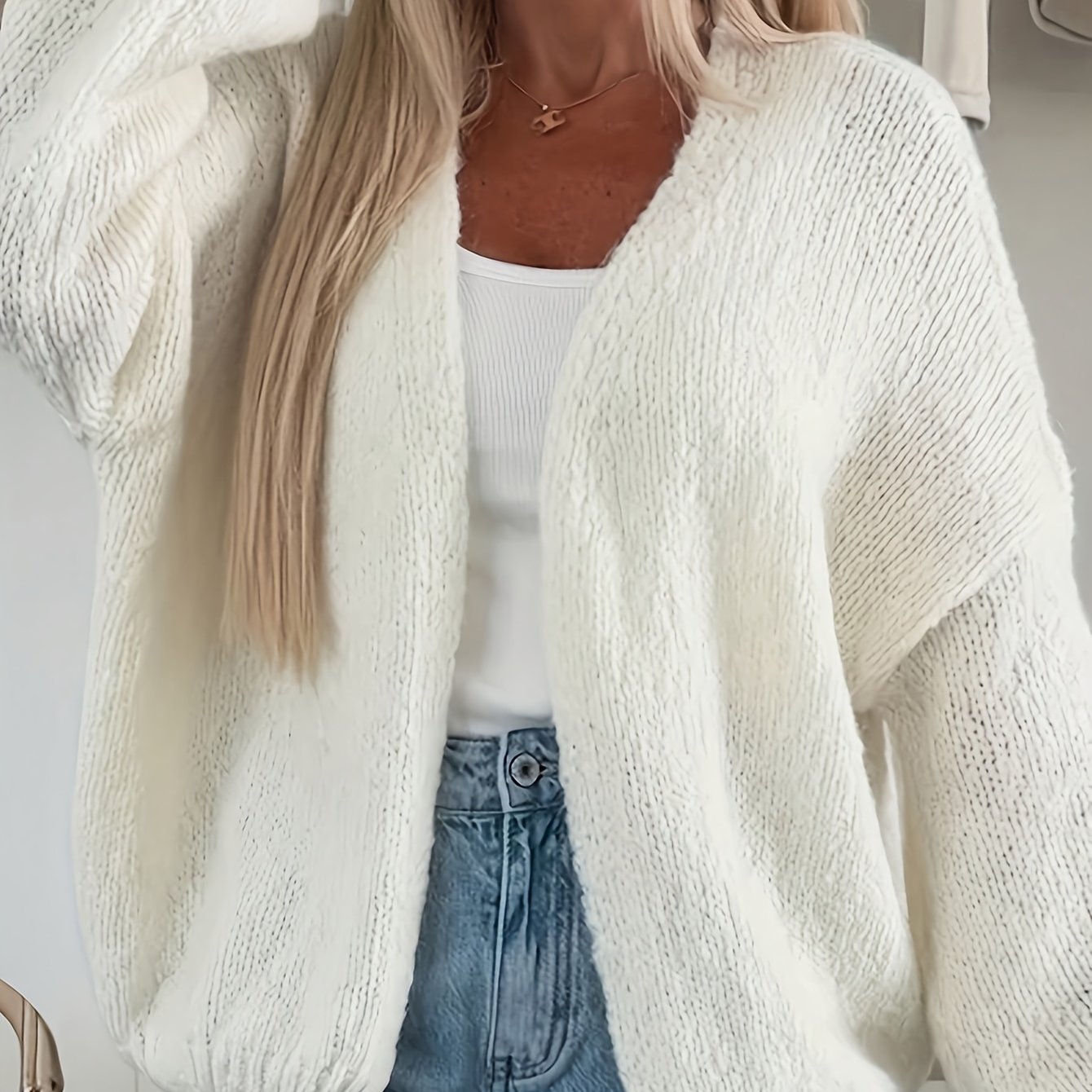 Image of Popular Relaxed Style Cardigan For Women, Elegant Casual Loose-fitting Soft Sweater Outerwear, Versatile Top