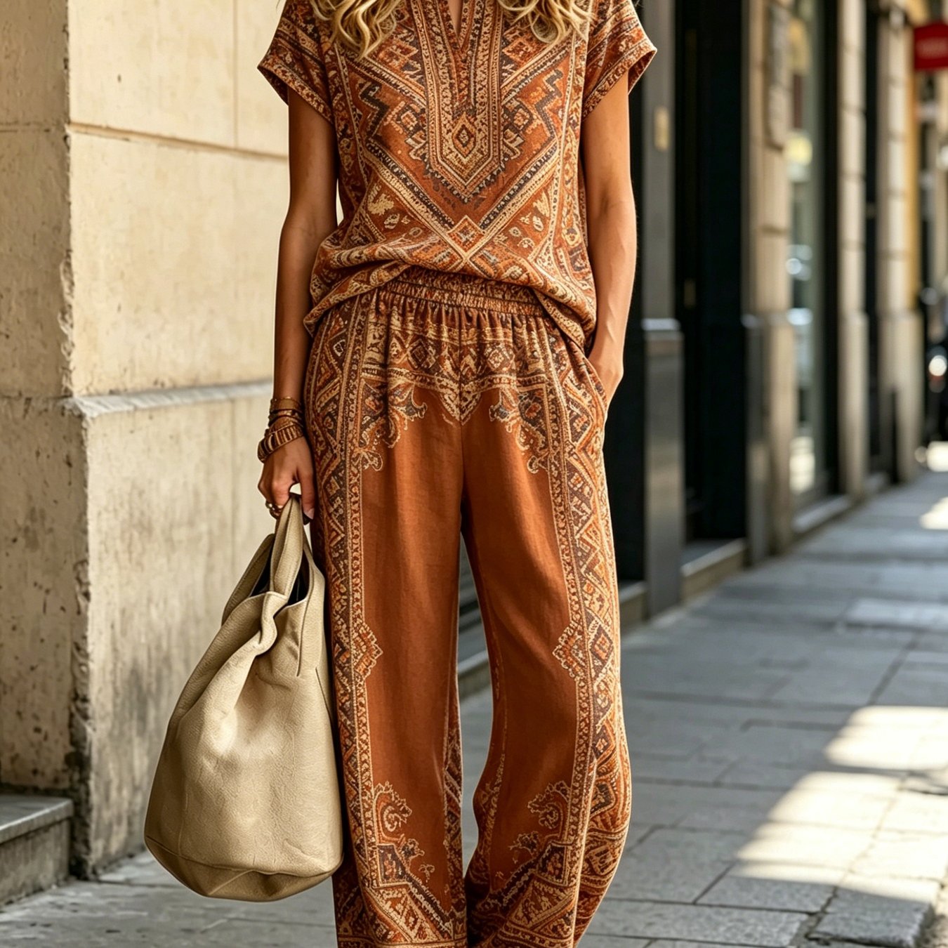 TEMU New Four-season Fashion -neck Mid-short Sleeve T-shirt With Casual Long Pants Women'-piece Set, Casual And Style, Suitable For Spring And Summer