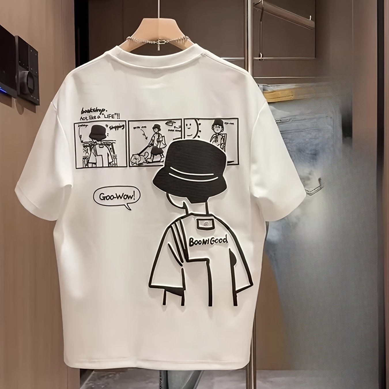 TEMU Men's 100% Casual Short Sleeve T-shirt - Summer Breathable Humorous "playing Squirrel" Pattern Print, Loose Round Neck Design, Hand Wash ,