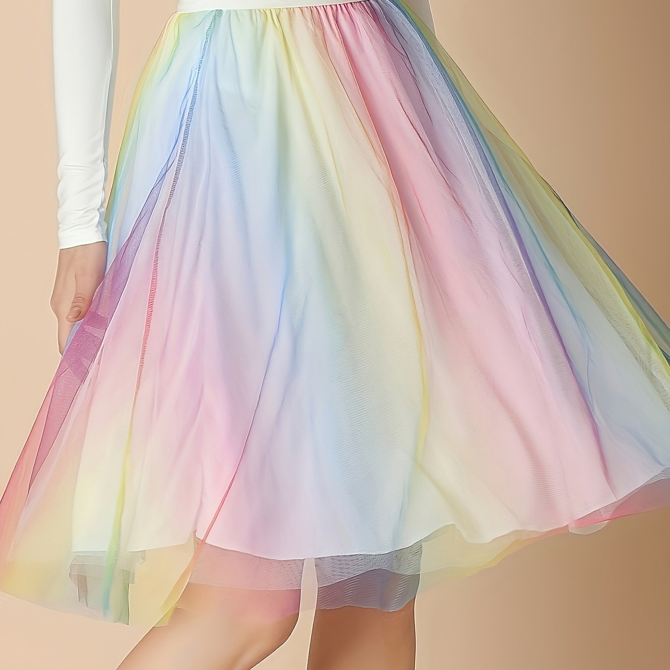 Image of Women's Gradient Tulle Skirt With Elastic Waistband, Perfect For Parties And Featuring A Fluffy Design