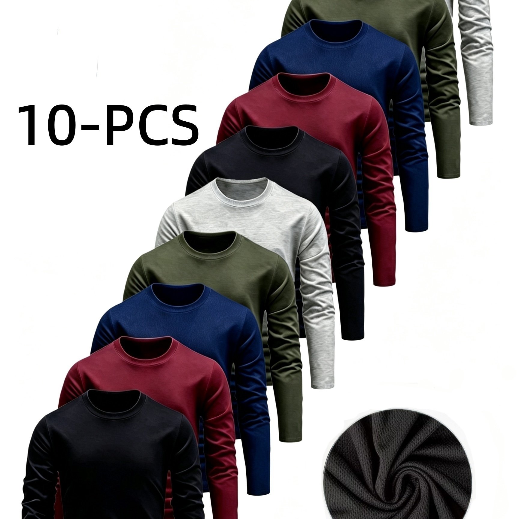TEMU 10pcs Men'-color, Quick-dry Mesh Long-sleeve Sweatshirts With Round Neck; Breathable And Comfortable Basic Pullovers, Ideal For Gym Workouts,