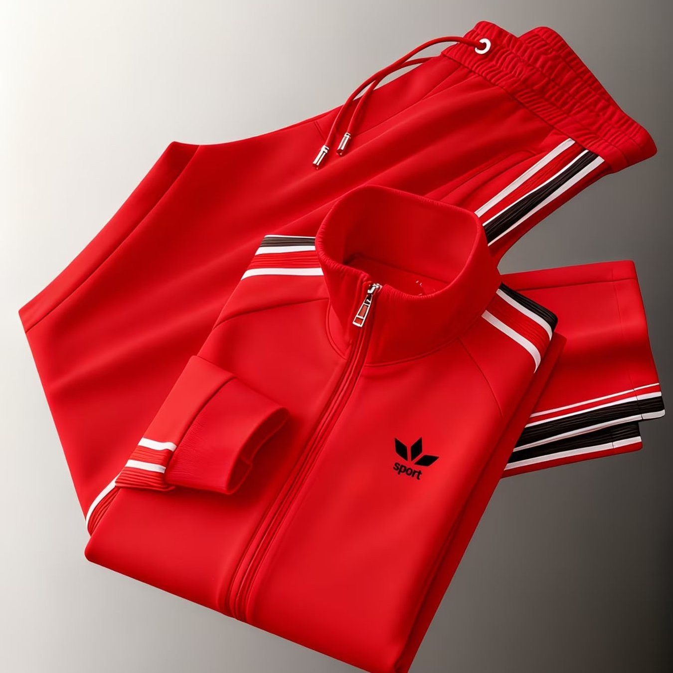 Men's Sporty Red Tracksuit With Striped Detail Casual Wear For Adults Men Fall Winter Street Style Sportswear