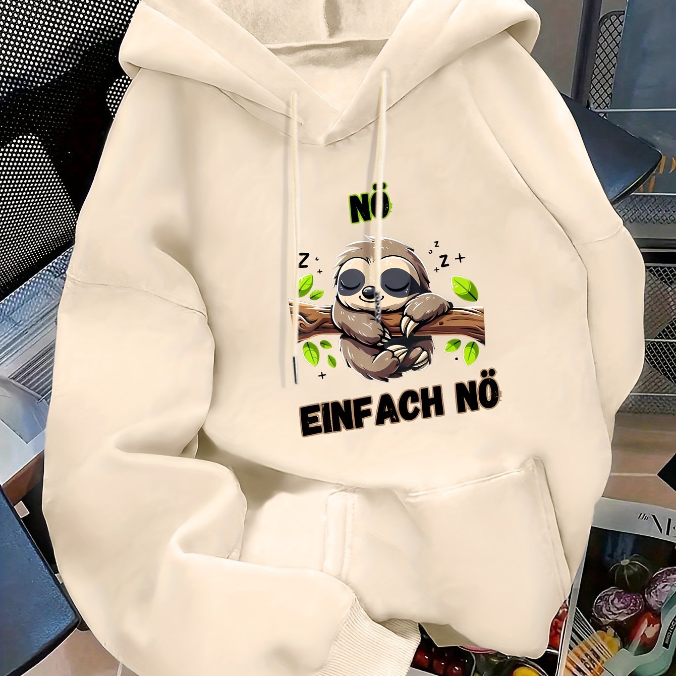 TEMU Ladies' Fashionable Hoodie, Cute Sloth No Einf Ach No Letter And Pattern Printed Kangaroo Pocket, Women's Hoodie, Sweatshirt, Autumn And Winter