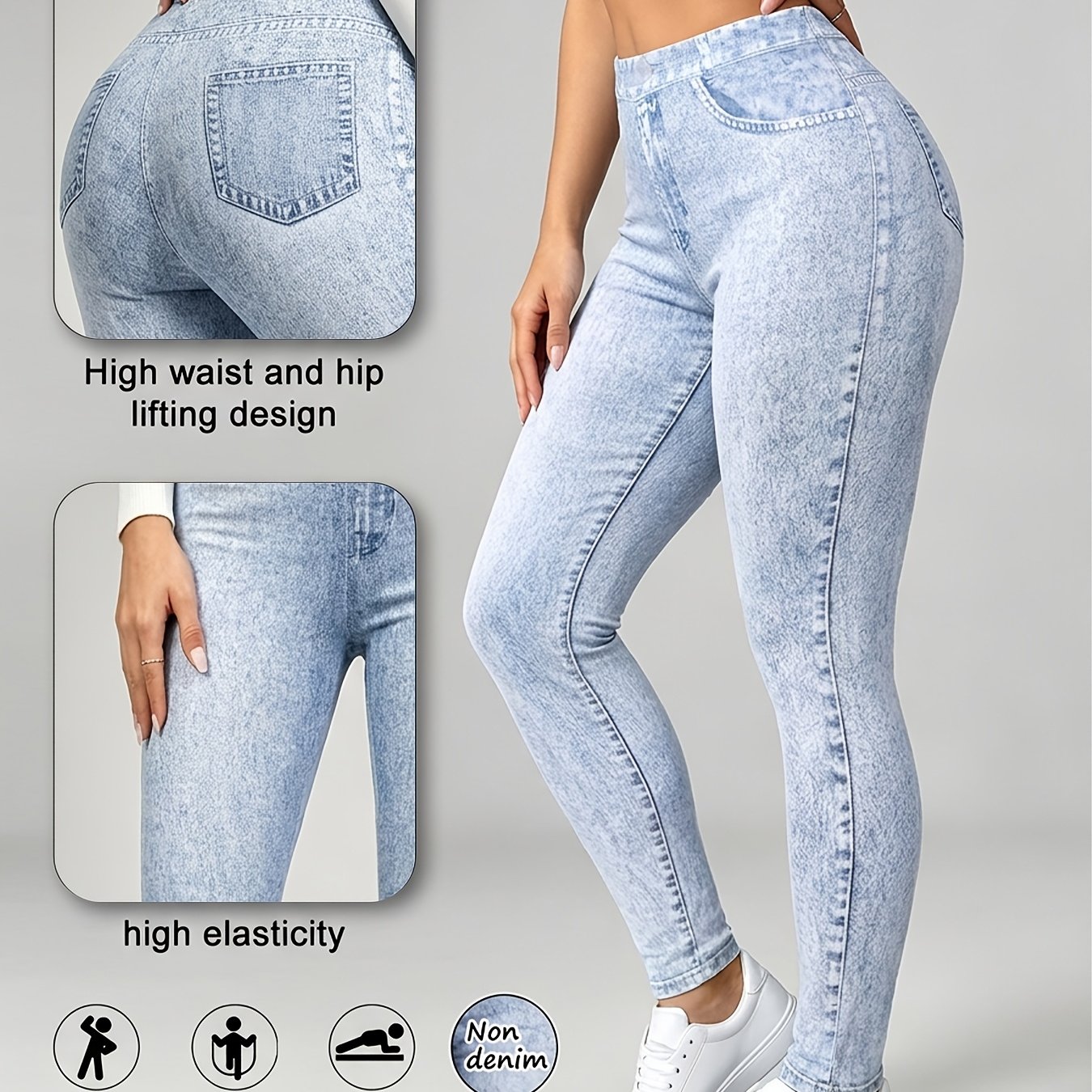 TEMU [printed Pants - Not Denim Fabric] Printed Leggings - Not Jeans Women's High-waisted Denim Printed Leggings, Retro Washed Stretch Skinny Jeans,