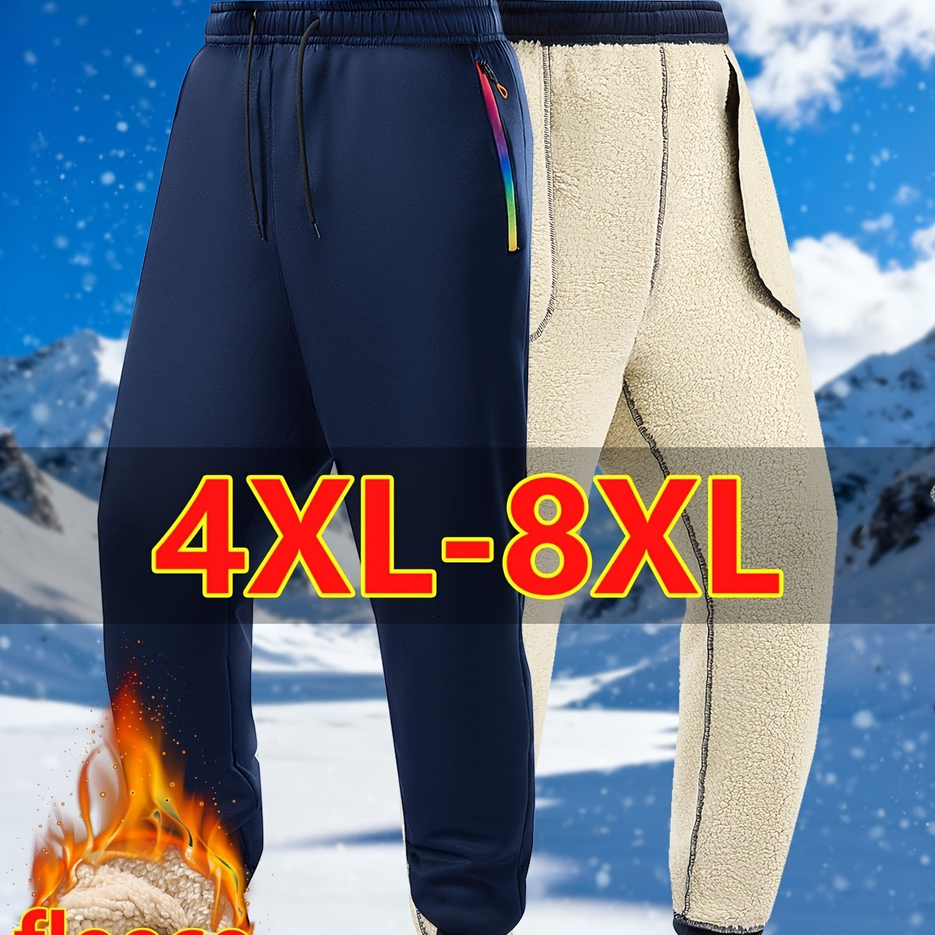 TEMU Men's Winter Super Plus Size Sports Long Pants - Thickened And Warm Loose Casual Trousers With Fleece - Adjustable Drawstring At The Waist For