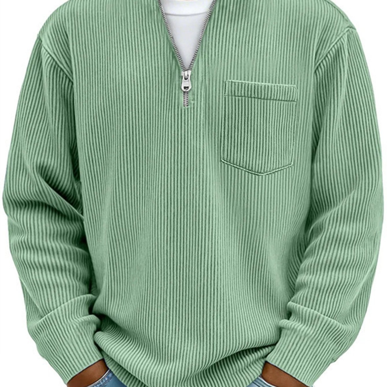 Image of 2026 New Autumn Men Solid Color Henley Zip Casual Long Sleeve Pullover Sweatshirt (please Refer To Size Chart)