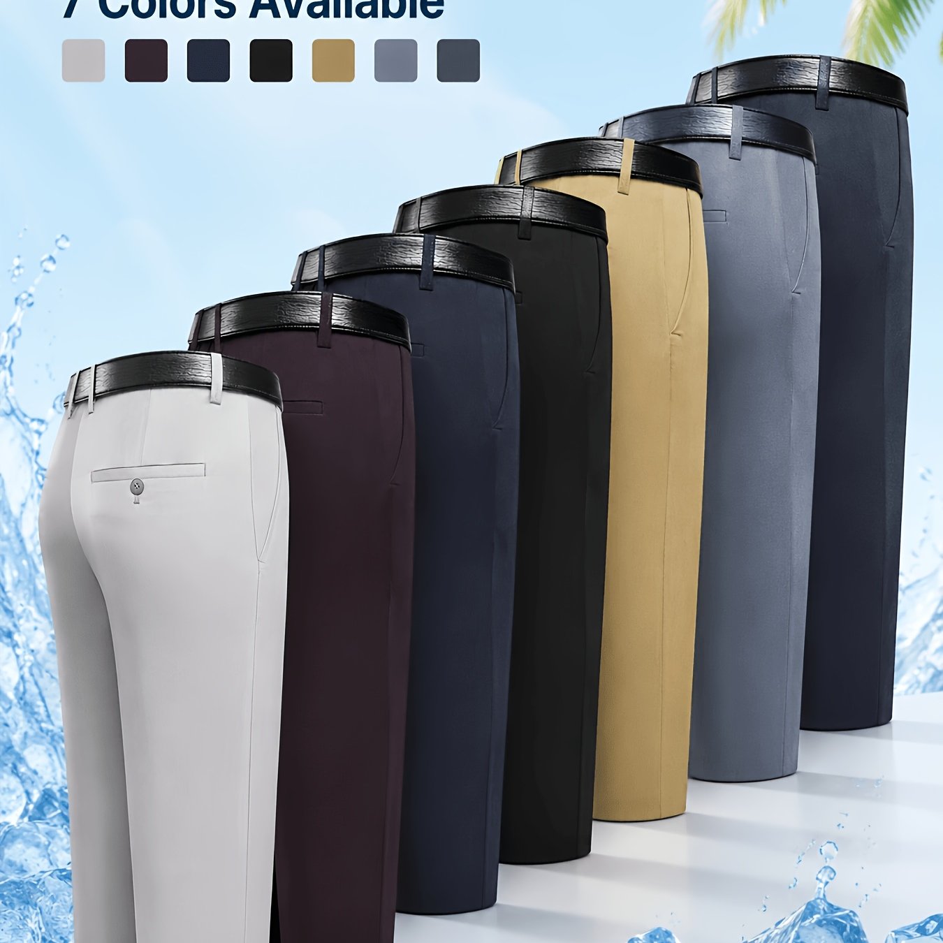 Image of Summer Cool Men's Trousers. Multiple Colors . Men's Formal Trousers, Anti-wrinkle And Non-iron, Outdoor Sports Golf Trousers, Father's Day Gift For Men (belt Not Included)