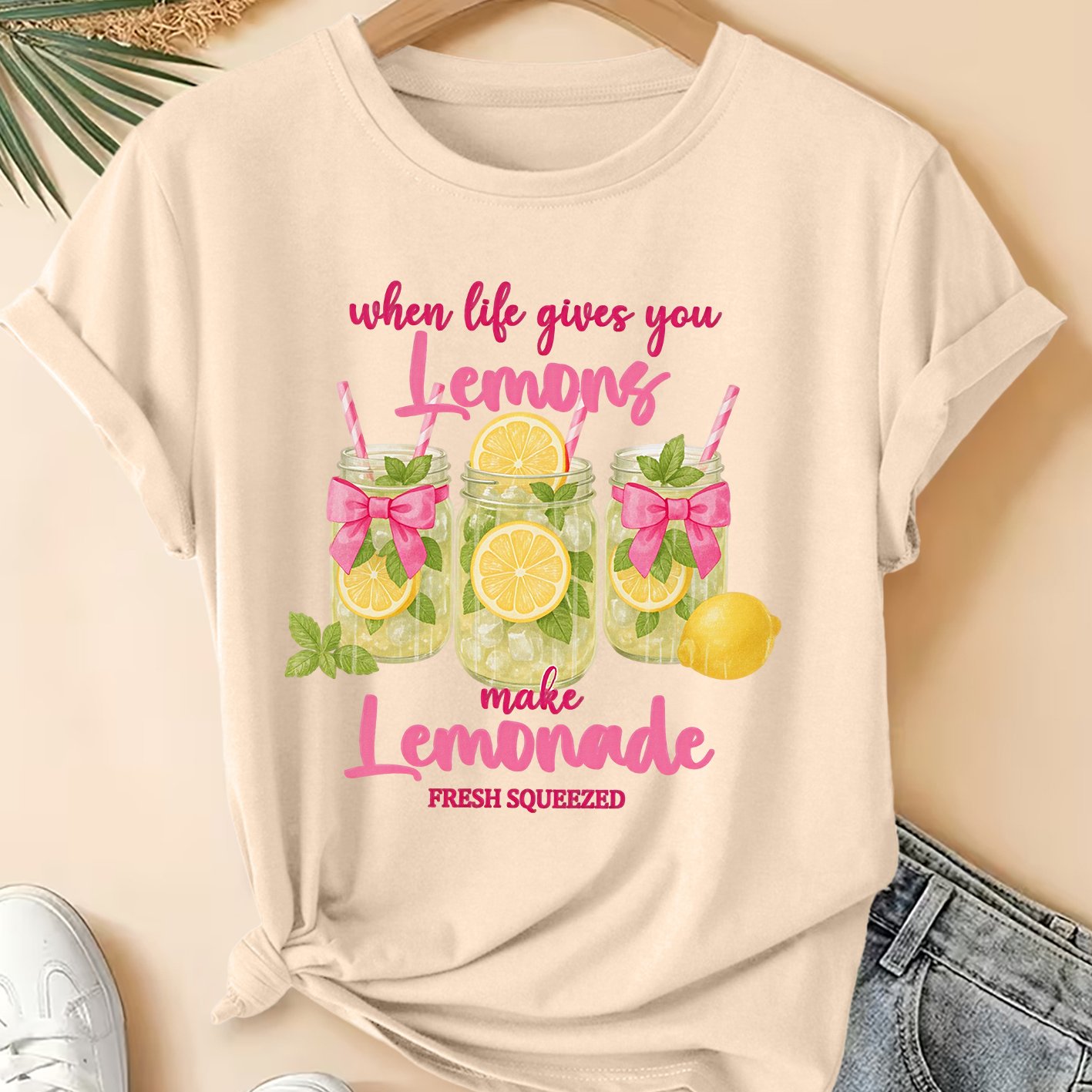 TEMU Women's Summer Clothing, Lemon Watermark Floral Round Neck Short Sleeve T-shirt, Fashionable Vacation Daily Versatile Plus Size Friendly Women's