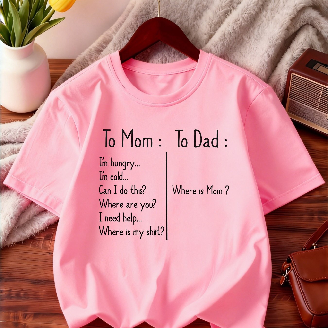 Image of A Mom To Dad Theme Design High Quality T-shirt Girls T-shirt Casual Summer Wear For Everyday Use And A Great Gift For Kids